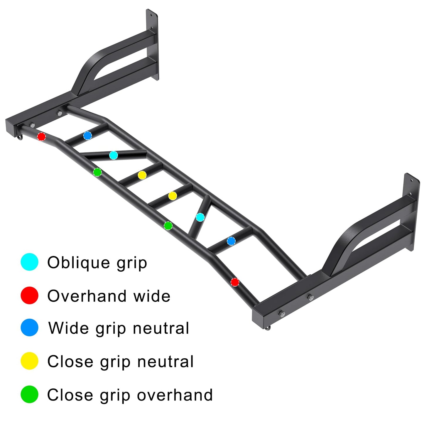 SELEWARE 48'' Multi-grip Pull Up Bar Wall Mount Heavy Duty Chin Up Bar with Hangers for Heavy Bag Home Gym Strength Workout Straps Support 500 lbs