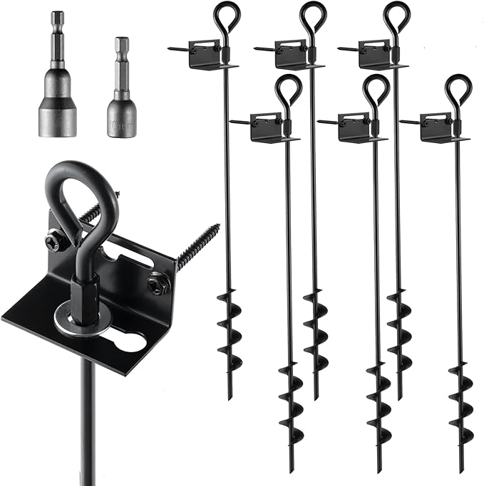 MIXXIDEA 24 in Mobile Home Anchors, Metal Ground Anchor Screw in, Heavy-Duty Earth Anchors with Adapter for Drill, Anchor Kits (24in-6pk)