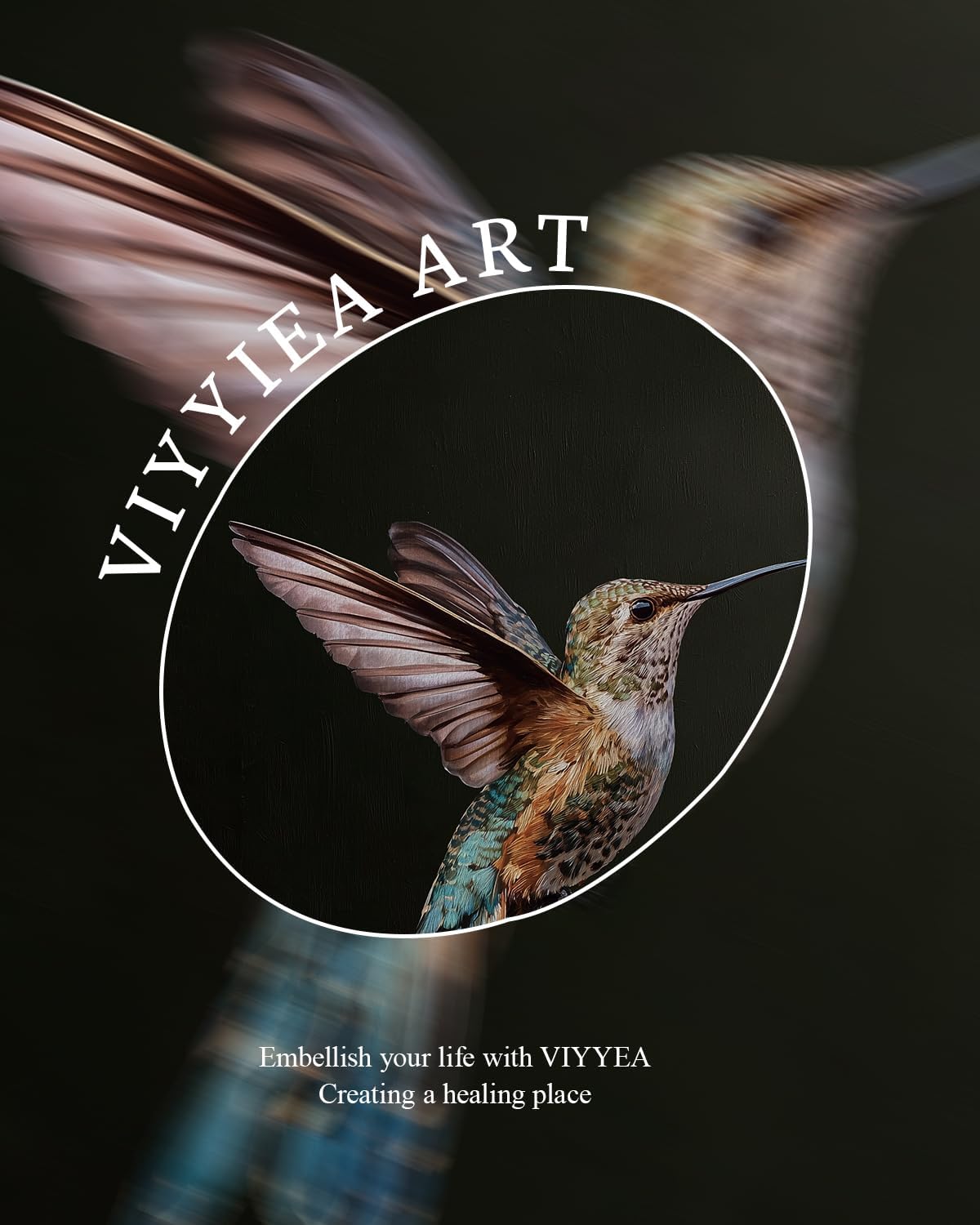 VIYYIEA Gold Framed Canvas Wall Art - Dark Hummingbird Photo Art Print for Home Decor | 12x16 Inch