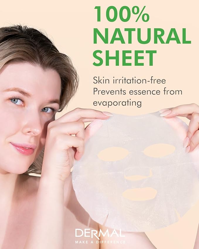 DERMAL Herb Collagen Essence Facial Mask Sheet 23g Pack of 10 - Skin Clear and Purifying, Pore Tightening, Calming for Oily Skin, Daily Skin Treatment Solution Sheet Mask