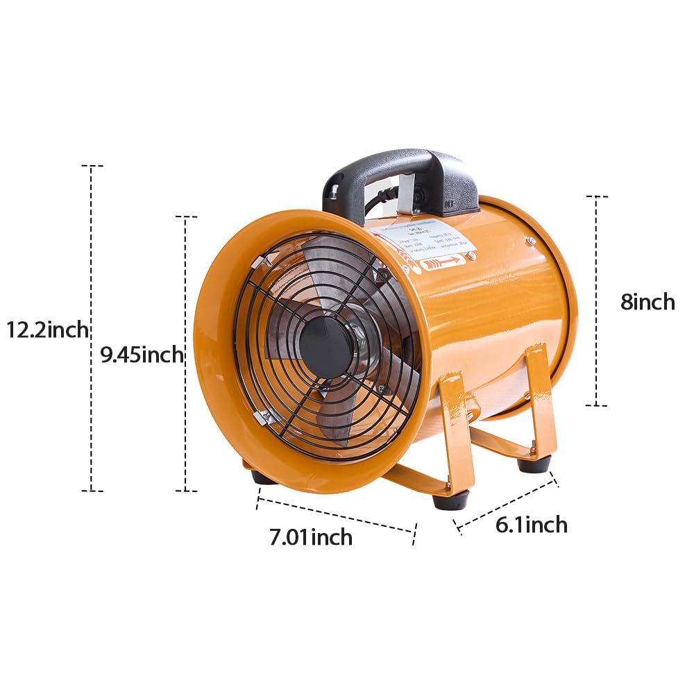 Aglaipty 8-Inch Industrial Portable Air Blower Ventilator, 3300 CFM Heavy-Duty Tube Exhaust Fan, 250W High-Velocity Low-Noise Air Mover for Extraction, Ventilation (8 Inch Blower Fan)