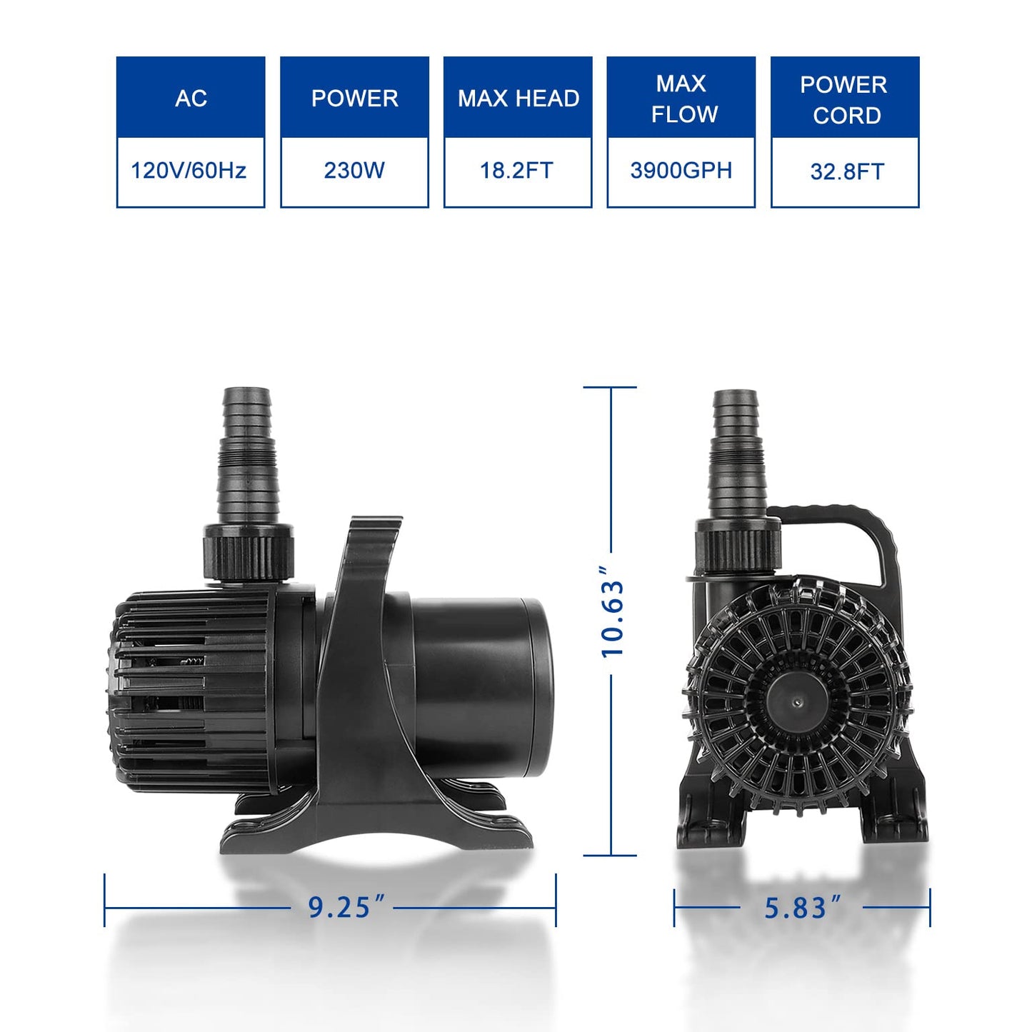 OYO WATER Outdoor Large 3900gph-230W 32.8FT Pond Water-fall & Kio Fish Fountain-s &Garden Pump Submersible IPX8: Long 32.8FT Cord Smart-er & Quieter Duck & Yard &Patio Ponds Pumps, 1 Barrier Pump Bag