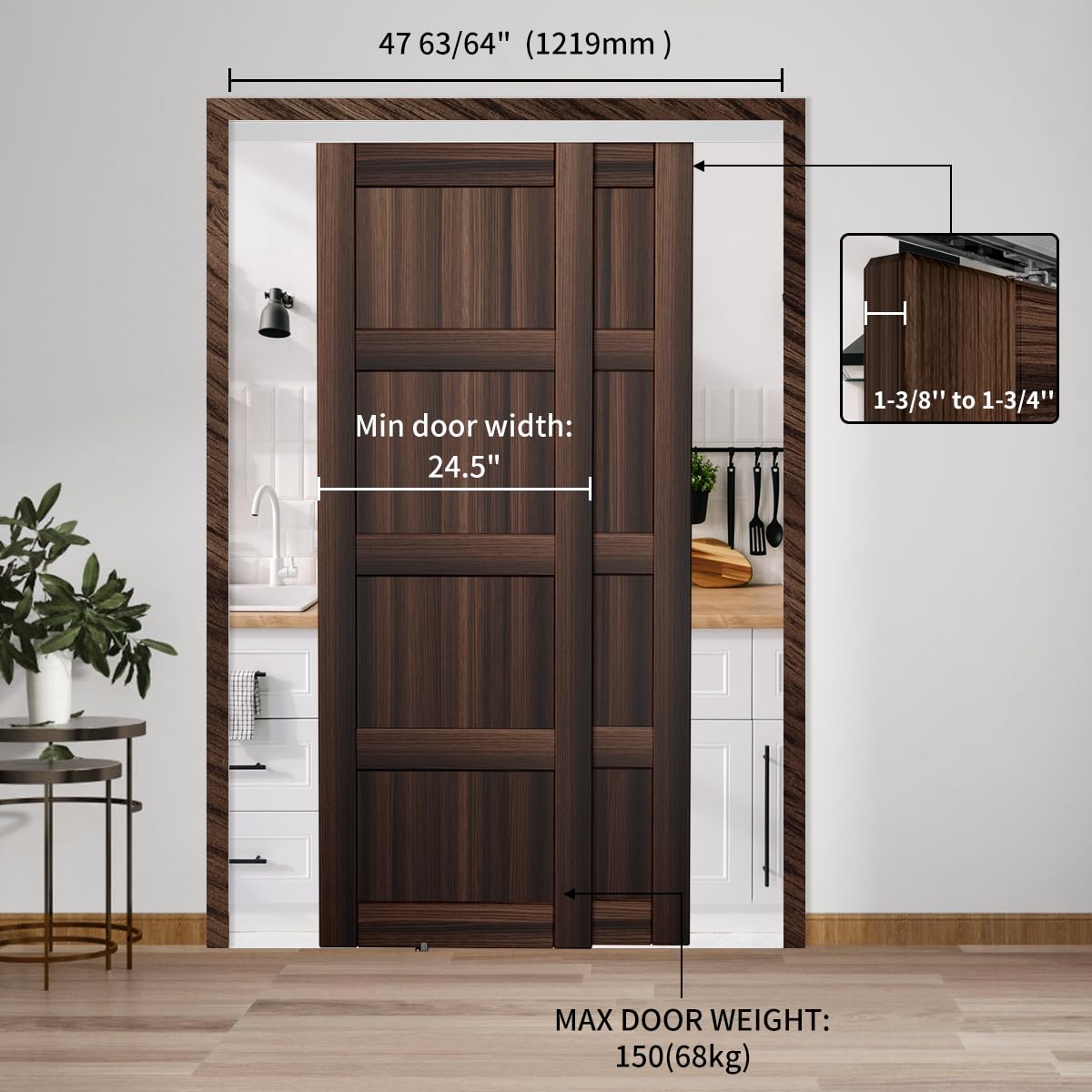 SongYung Heavy Duty Bypass Sliding Closet Door Track Hardware 48",4FT Aluminium Pocket Door Track Rail Set, Smoothly and Quietly, for 2 Door System