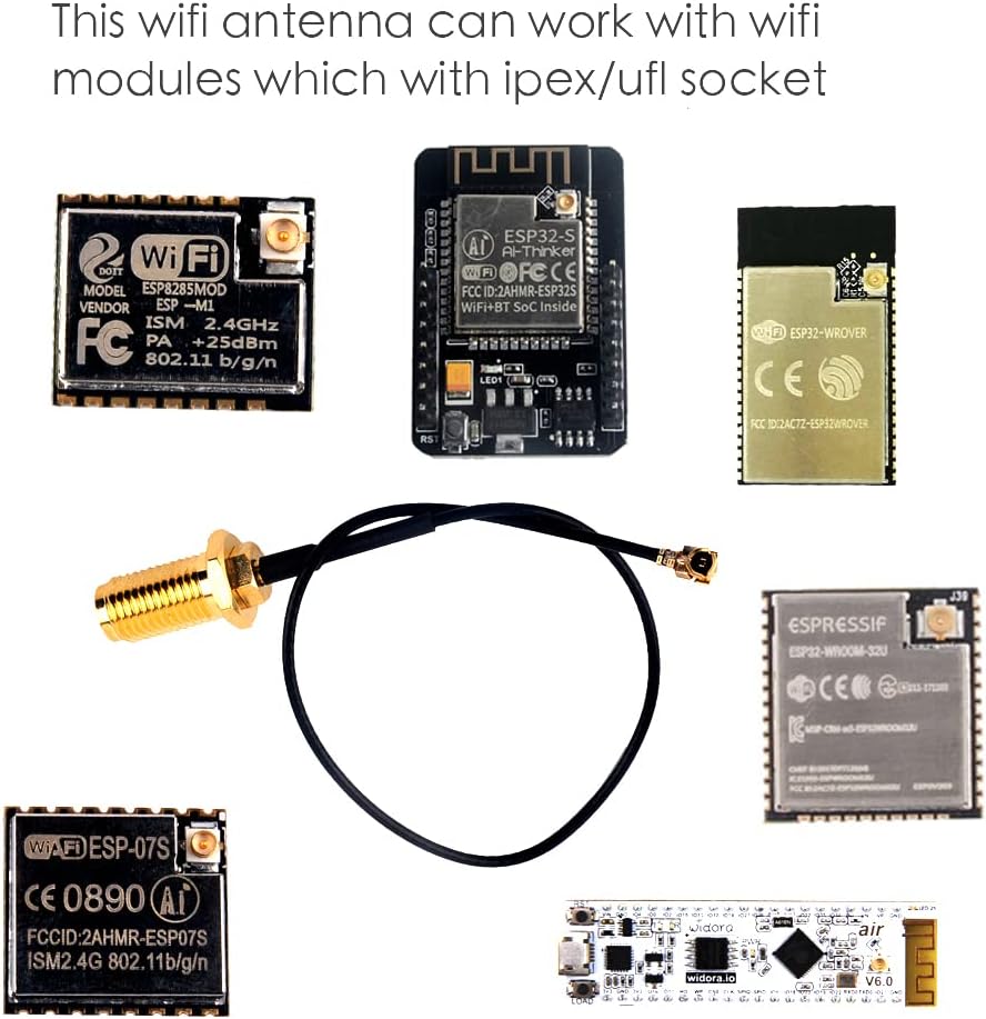 DIYmall 2.4G 3DBI D1 M1 ESP8266 ESP32 ESP-07 2pcs WiFi Antenna with U.FL to Female SMA Cable, Gain Antenna for Arduino