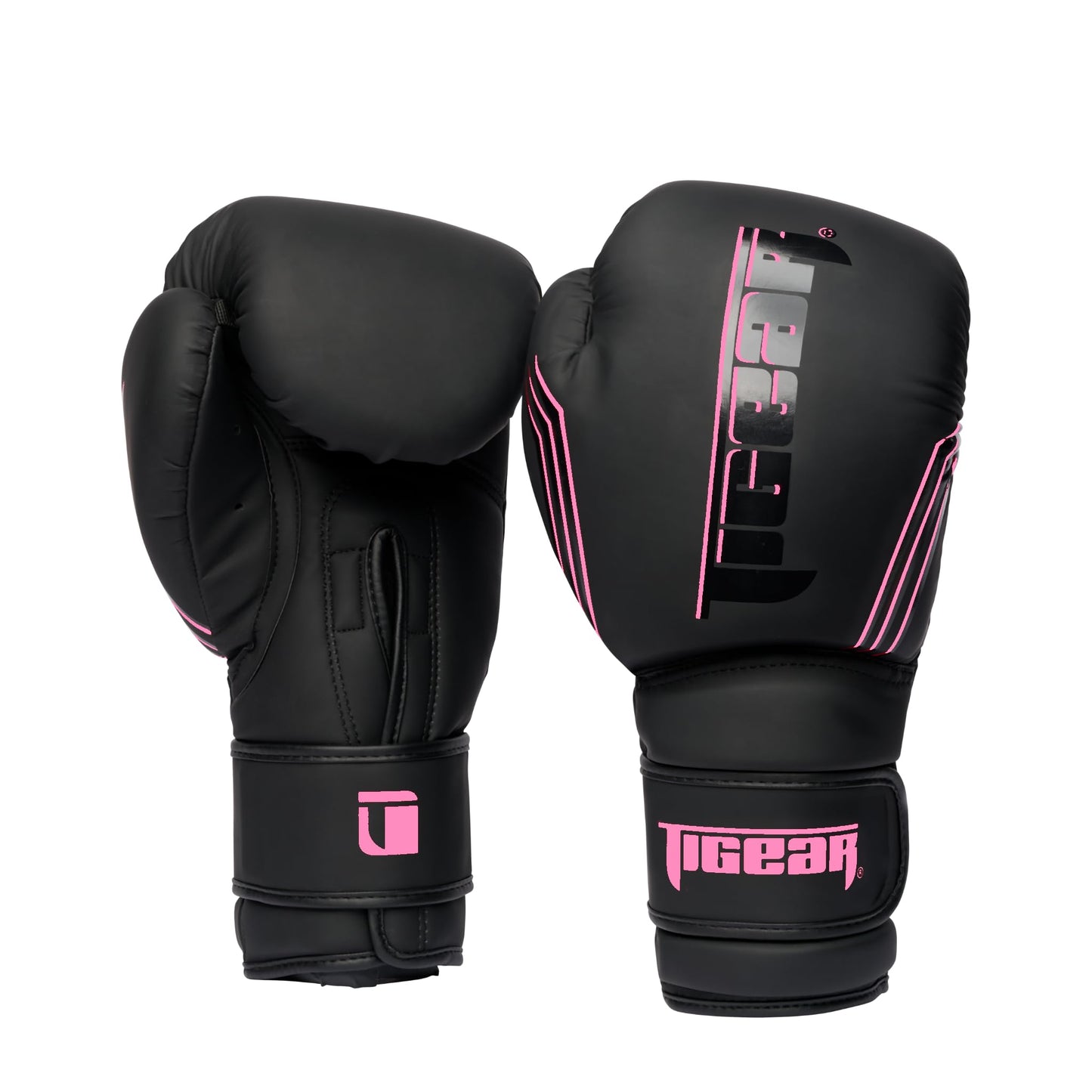 Tigear Surge Pro Boxing Gloves for Men Women & Kids | Engineered Leather Muay Thai Gloves, MMA Gear, Kickboxing Heavy Bag Training and Sparring | Black/Pink (12oz)