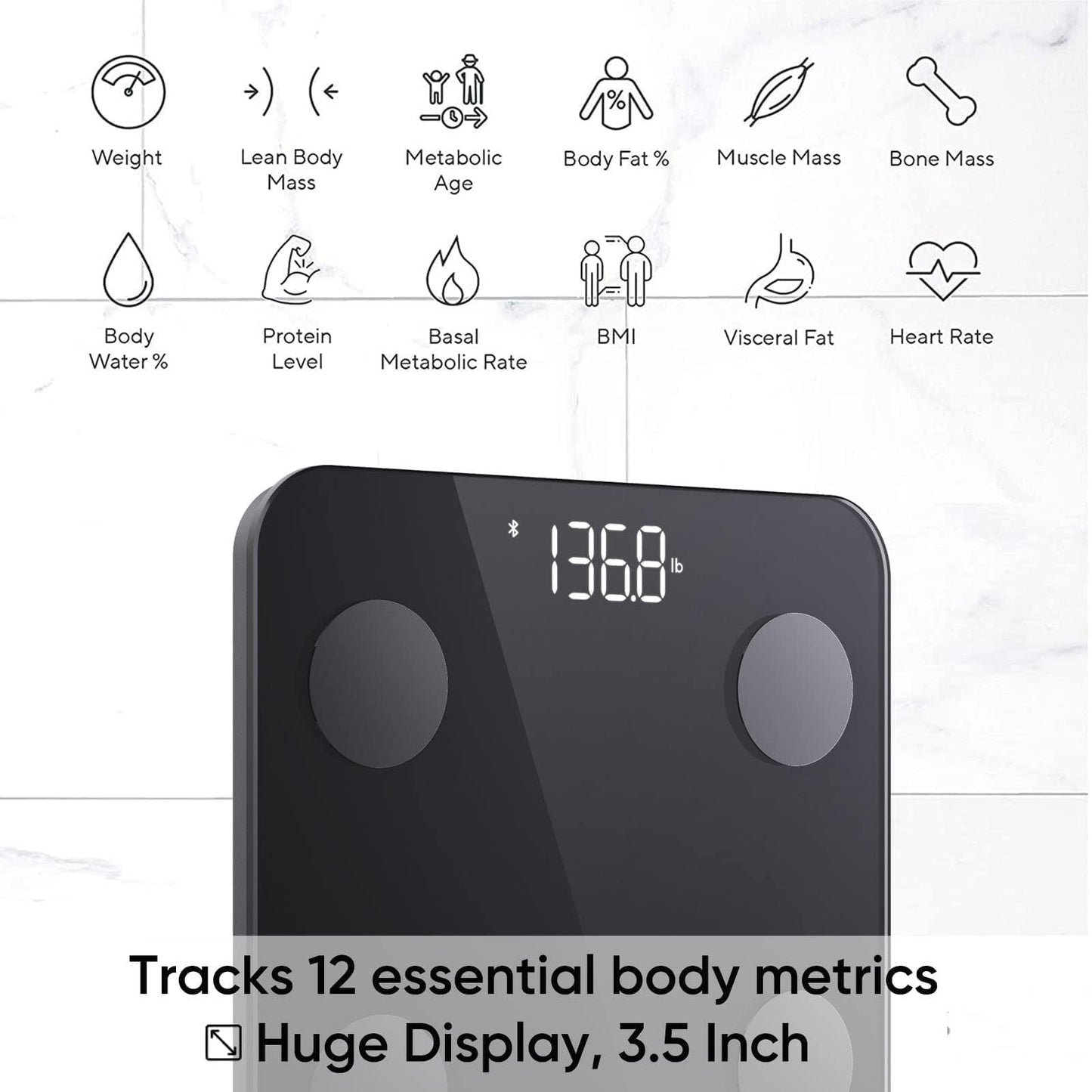 Wyze Scale S, Smart Scale for Body Weight, BMI, Body Fat, Muscle Mass, Digital Bathroom Scale with Bluetooth App Sync, Body Composition Analyzer, Batteries Included, 400lb