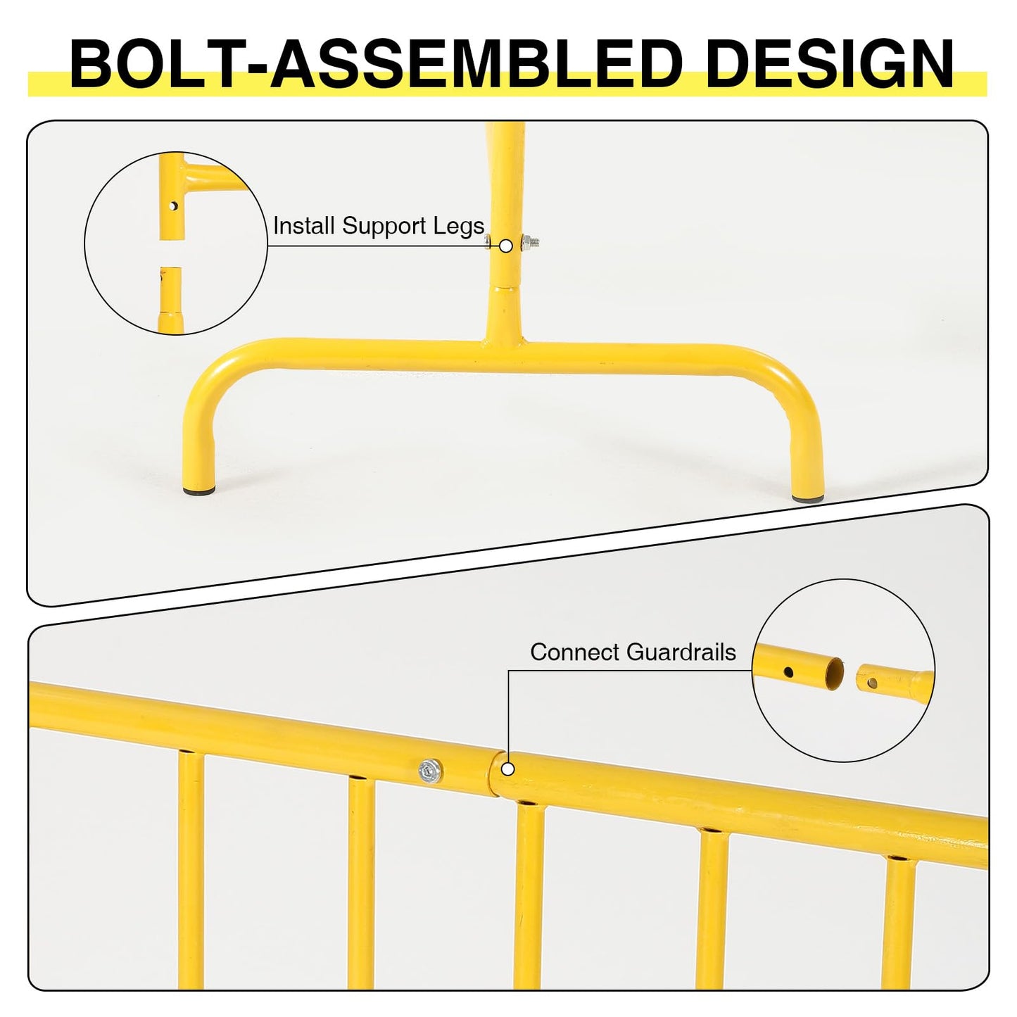7.5FT Heavy Duty Galvanized Steel Interlinked Safety Barricade – Removable Feet, Portable, Weather Resistant Barrier for Crowd Control, Events, Construction, Facility Security