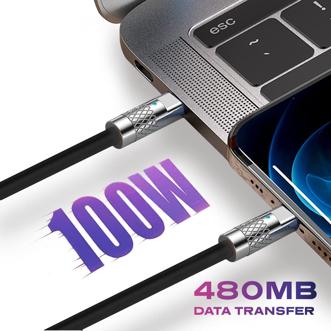 100W 6FT/2M, 3-Pack Statik TsumoCharge USB C to USB C Fast Charging Cable - Heavy-Duty Unbreakable Silicone, Supports