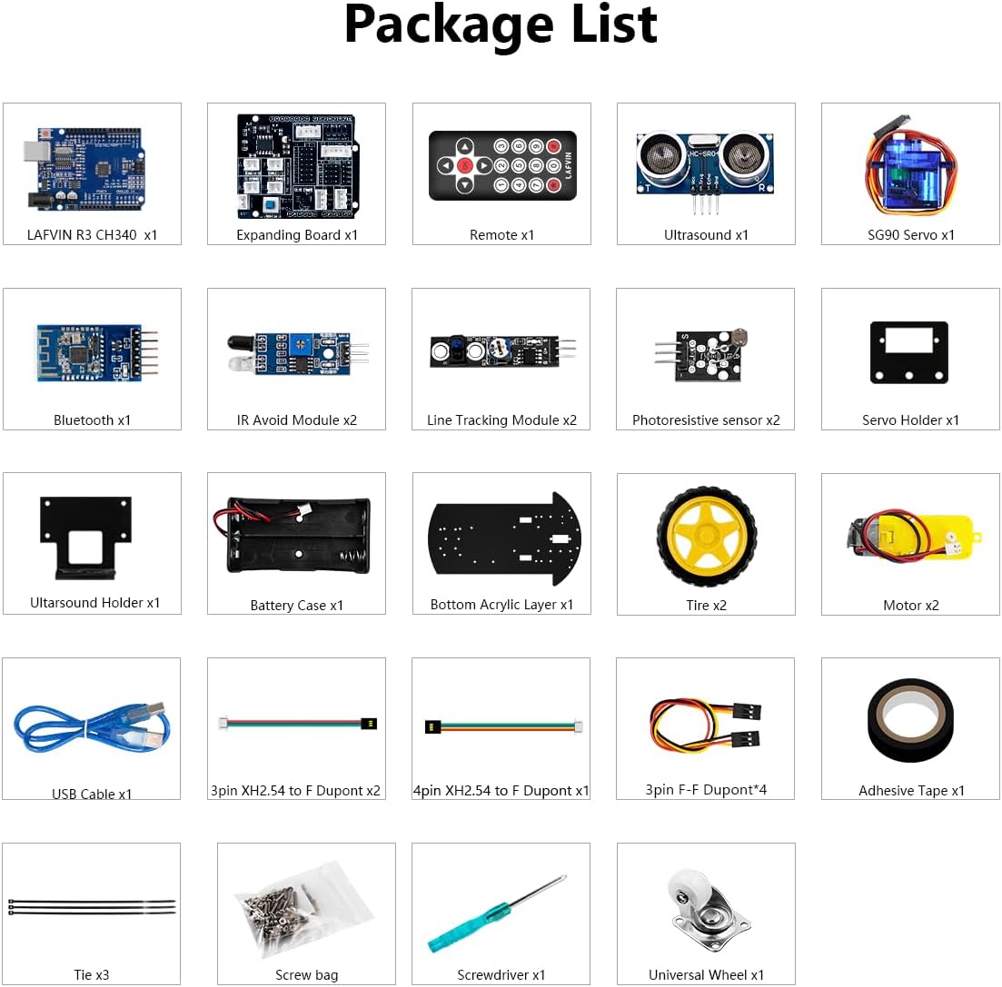 LAFVIN 2WD V2 Smart Robot Car Chassis Kit Ultrasonic Module,Line Tracking Module,IR Remote Control Compatible