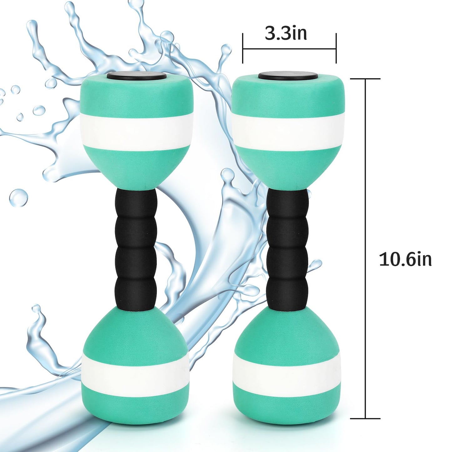 Carperipher Aquatic Dumbells,2Pcs Foam Water Weights Aerobic Exercise Fitness Equipment Dumbbells, Pool Resistance Swimming Training for Men/Women Weight Loss, Beginner Swimming Training (Green)