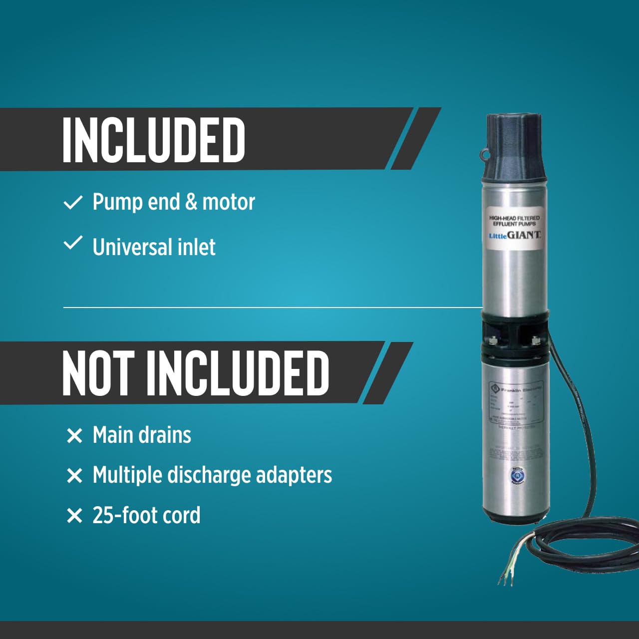 Little Giant WE20G05P4-21 115 Volt, 1/2 HP, 1560 GPH High Head Filtered Effluent/Aeration/Commercial Fountain Pump, Steel, 558223