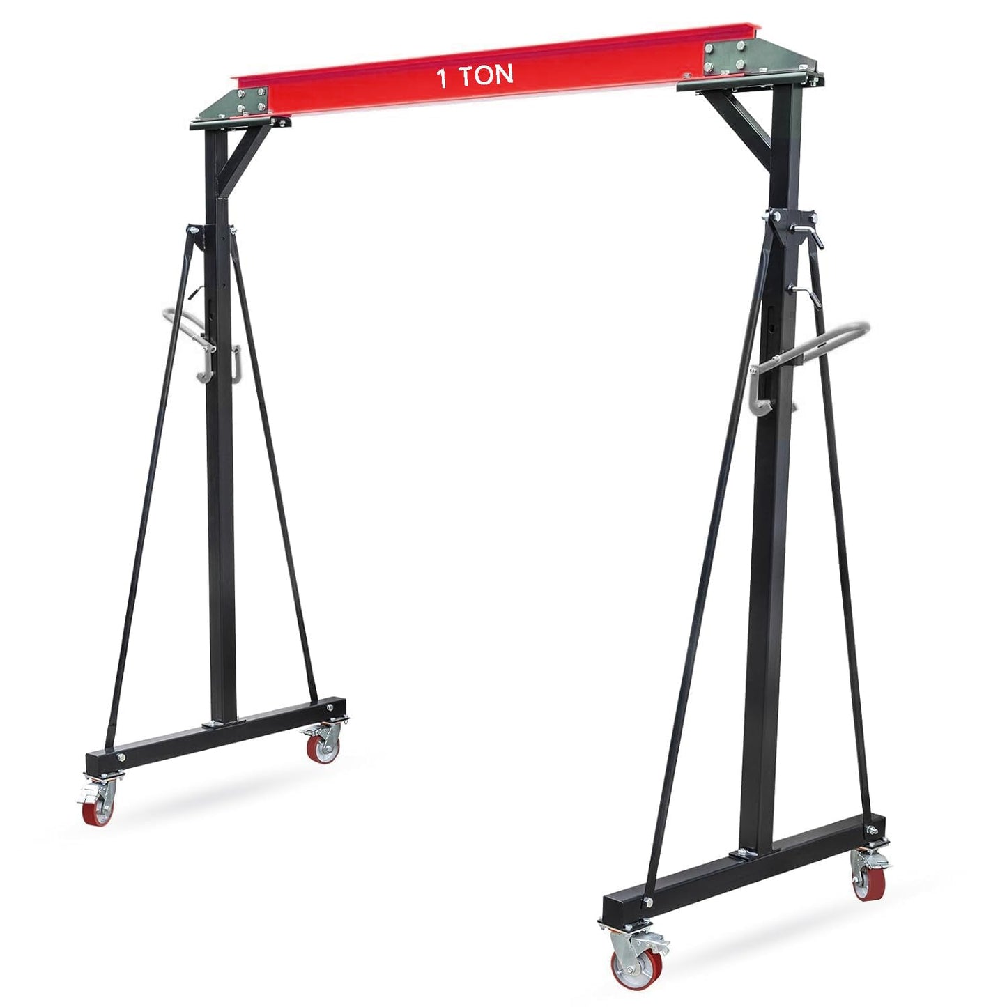 1 Ton Gantry Crane Compatible with Chain Hoist, 8-12 FT Adjustable Height 2200 LBS Shop Crane with Locking Casters, Shop Lift Hoist for Garage, Workshop, Warehouse