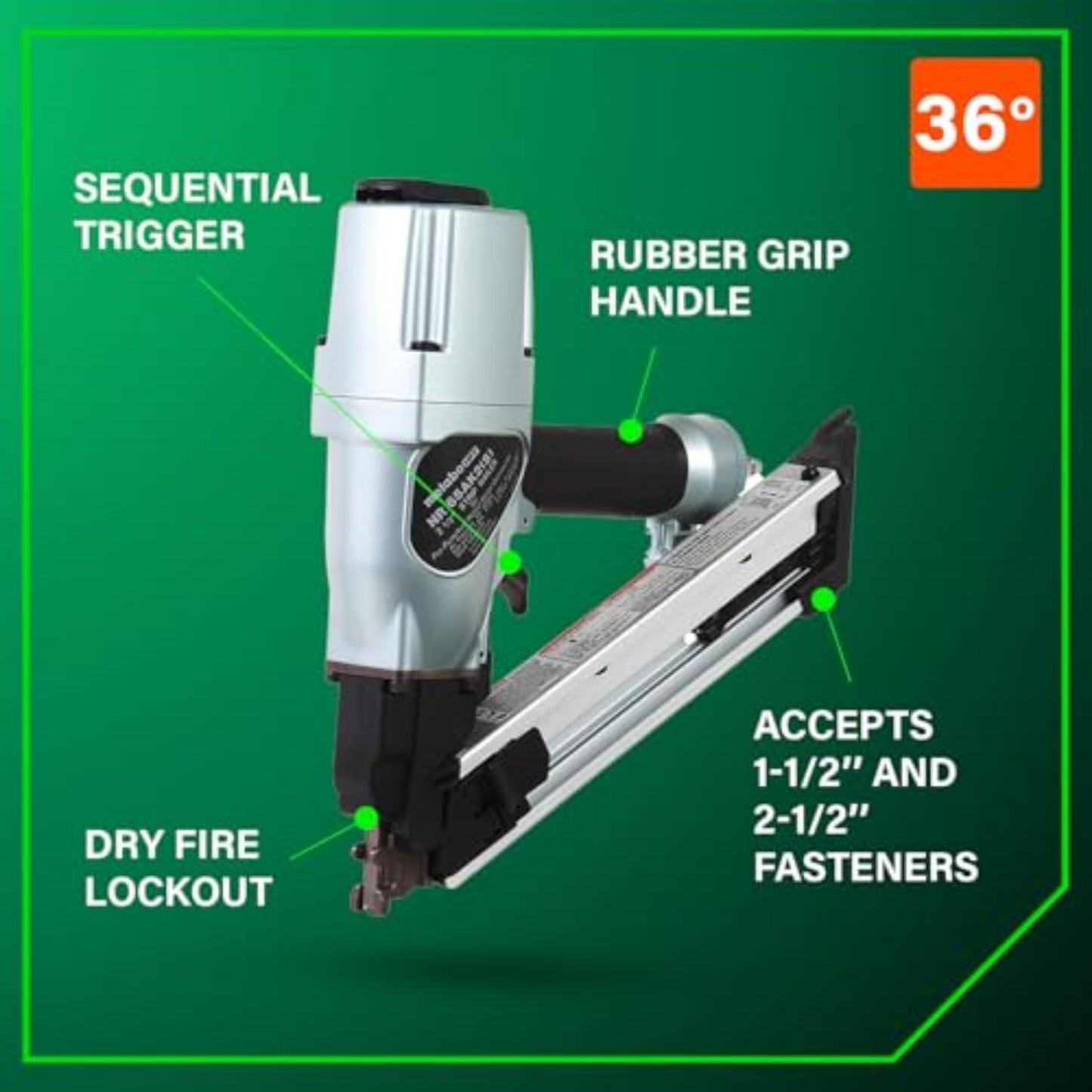 Metabo HPT Strap-Tite Metal Connector Nailer, Pro-Preferred Pneumatic Power Nailers, Connector Tool for Pre-Punched Connectors, 36° Short Magazine, 1-1/2″ to 2-1/2″, NR65AK2S