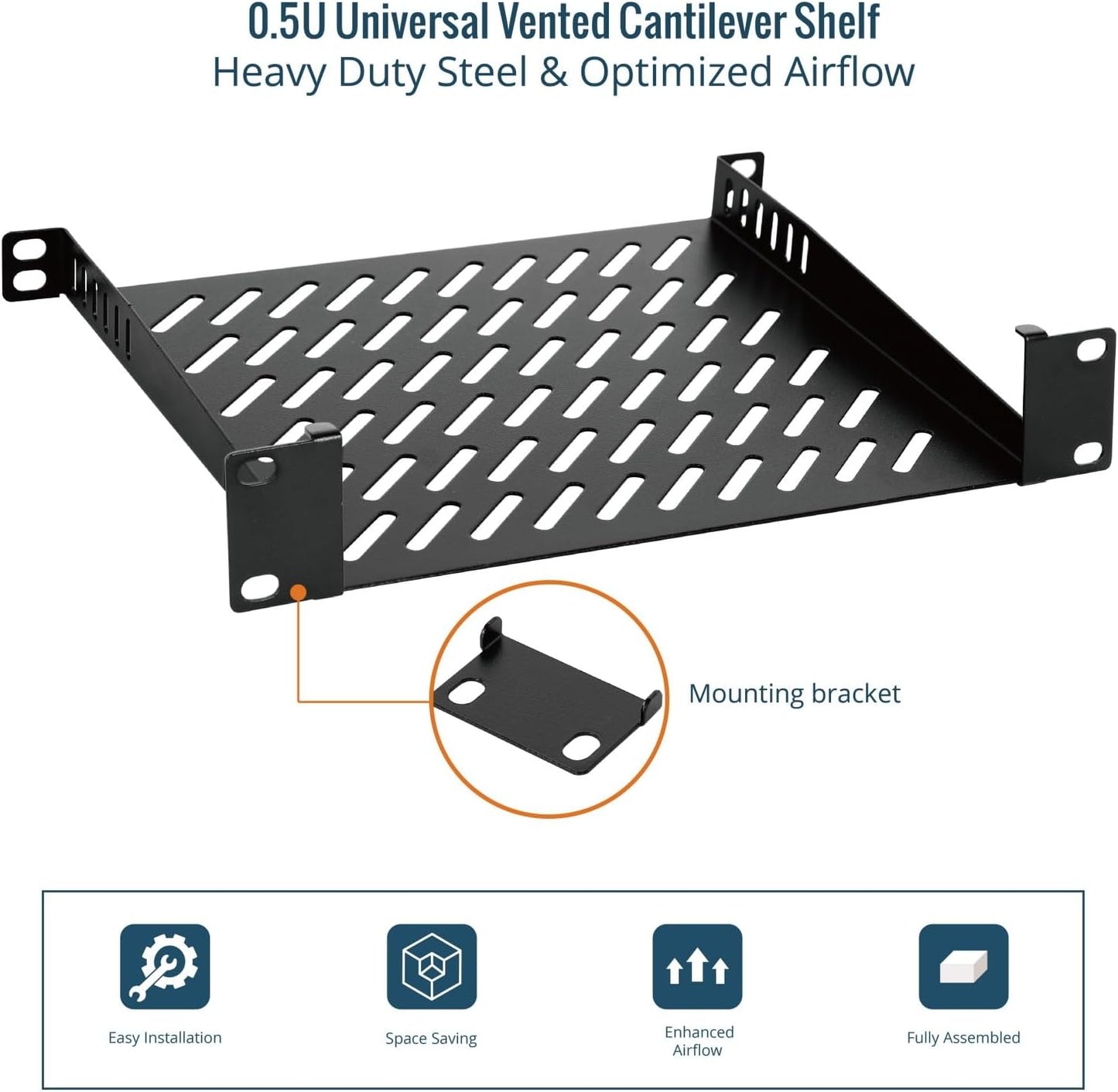 Tecmojo 2 Pack 0.5U 10" 7.87" Rack Mount Shelf for Server Rack, Deep Vented Cantilever Tray, Metal Shelf for Network