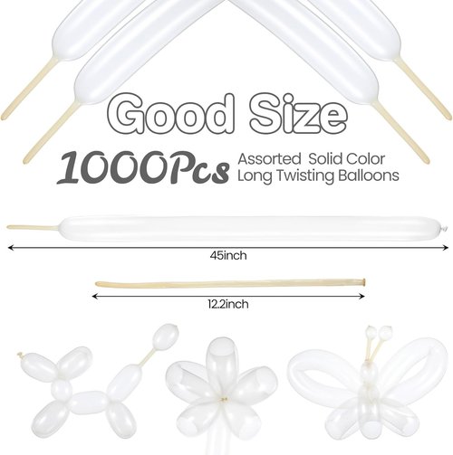 Lenwen 1000 Pcs Long Latex Twisting Balloons - Perfect for Birthday, Wedding & Party Decorations | Clear