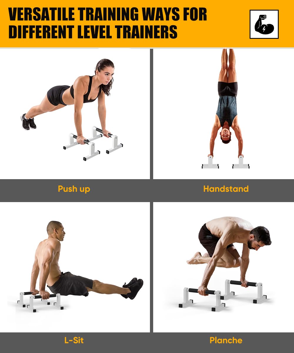 Fiwithy Push Up Bars, Heavy Duty Parallettes Dip Bar with Non-slip Grips for Calisthenics Planche L Sit Handstand Fitness Floor Workout, Pushup Station Handles Stand for Gym Strength Training, White