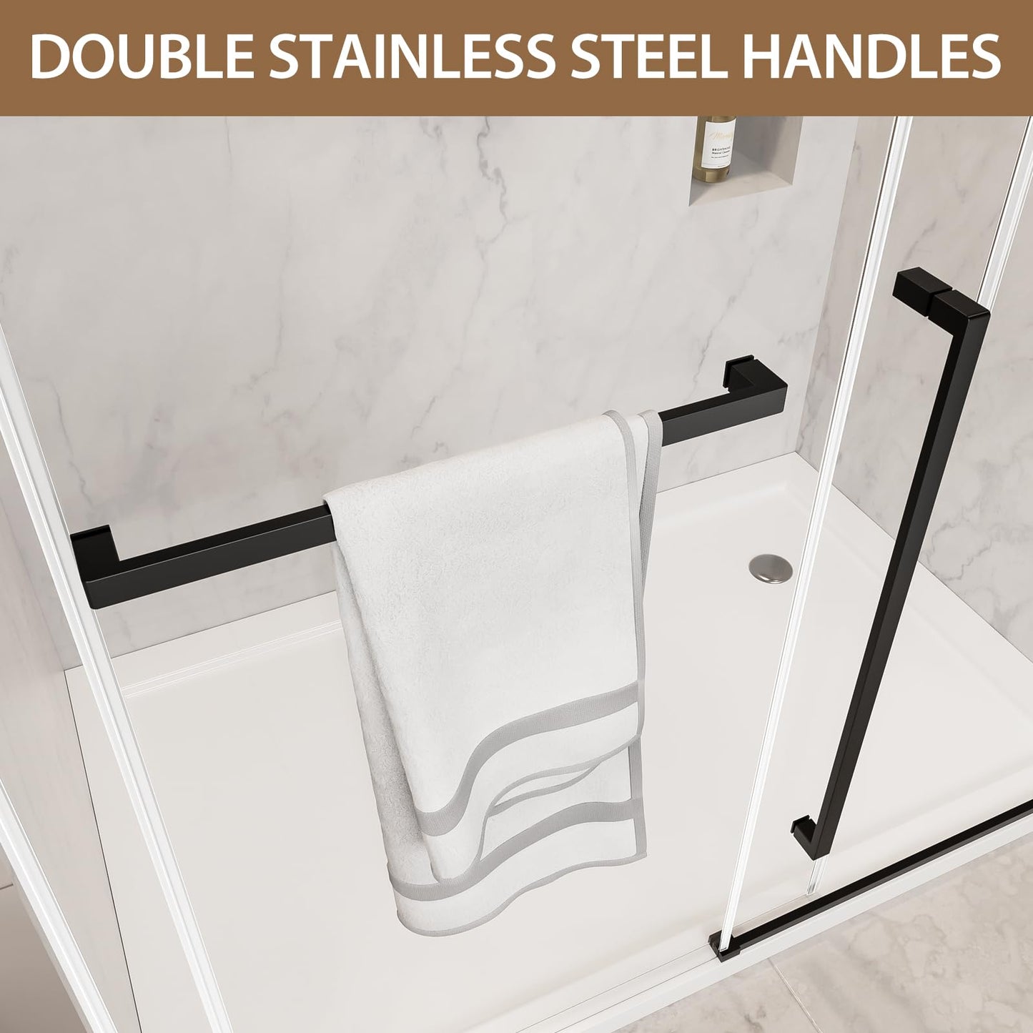 56-60" W x 75" H Glass Shower Door, Frameless Shower Door with 5/16" (8mm) Clear SGCC Tempered Glass, Explosion-Proof Film, Stainless Steel Hardware, Matte Black