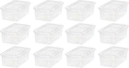 IRIS USA Storage Bins - 12-Pack 6 Quart Crystal Clear Stackable Containers for Shoes & Classroom Organization - BPA-Free