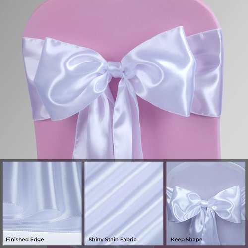 Babenest Satin Chair Sashes - Upgraded 50 Pcs Chair Ribbons & Bows for Weddings & Events | White