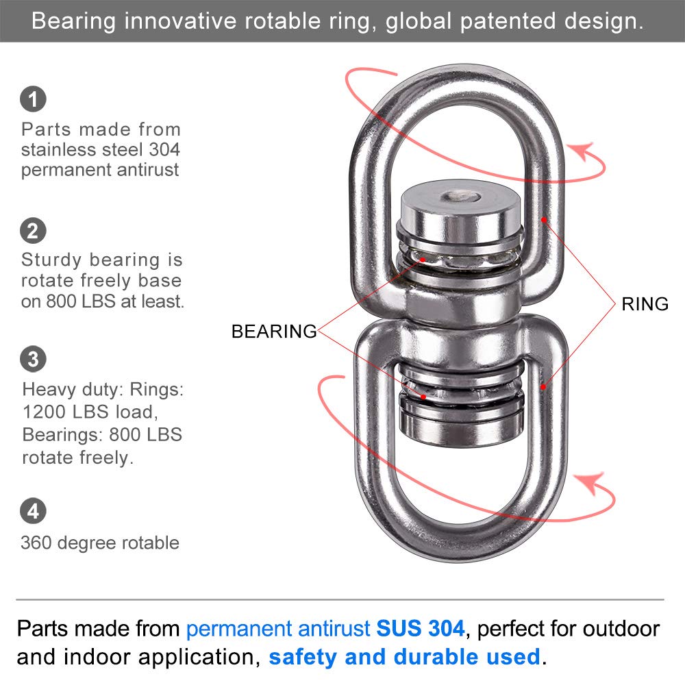 SELEWARE Bearing Swing Swivel, 360° Rotational Device Hanging Accessory for Web Tree Swing, Hammock Chair, Climbing Rope, Aerial Yoga, Kids Swing Swivel,Hold Up to 1200LB