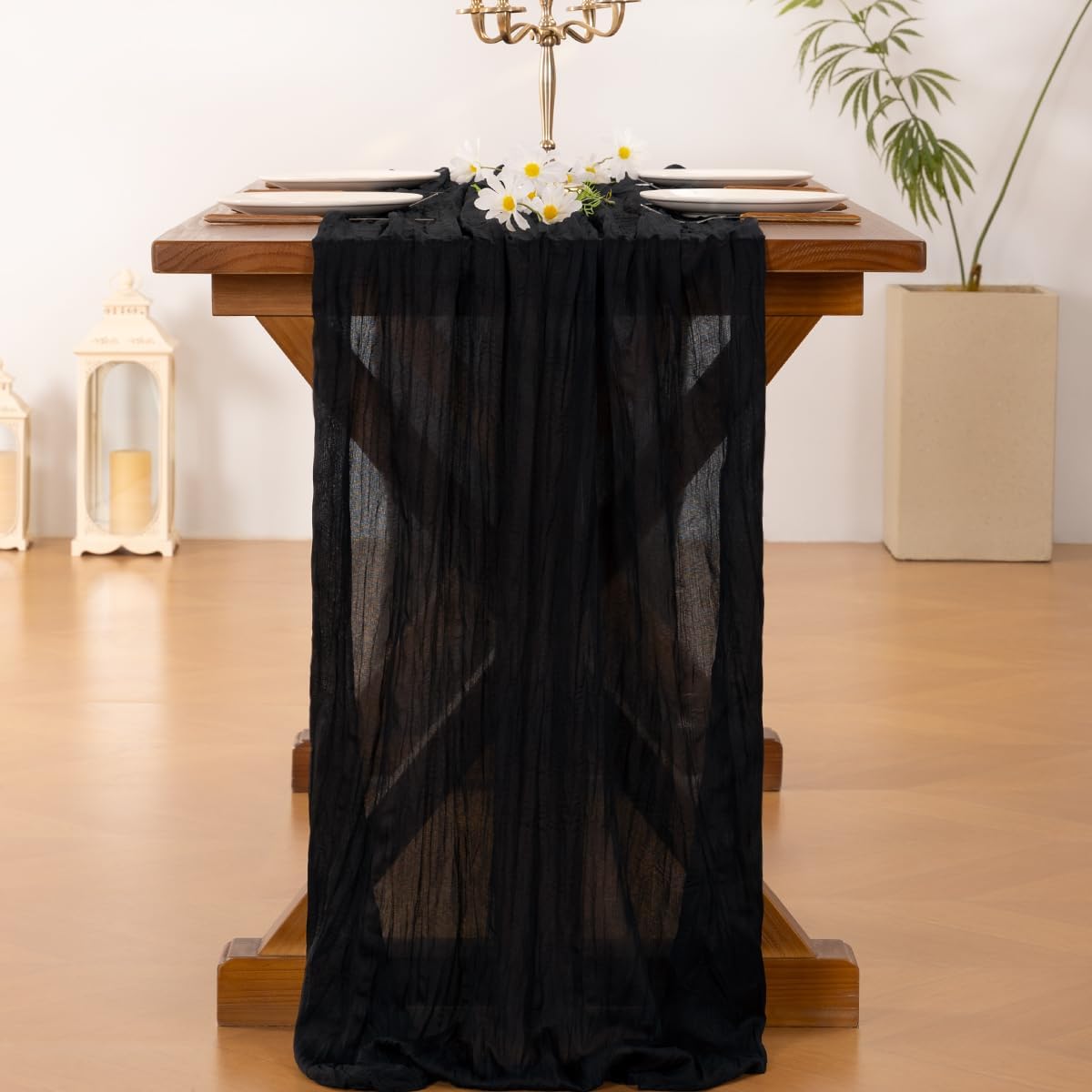 Socomi Black Cheesecloth Table Runner - 120 Inch Boho Rustic Decor for Weddings & Events