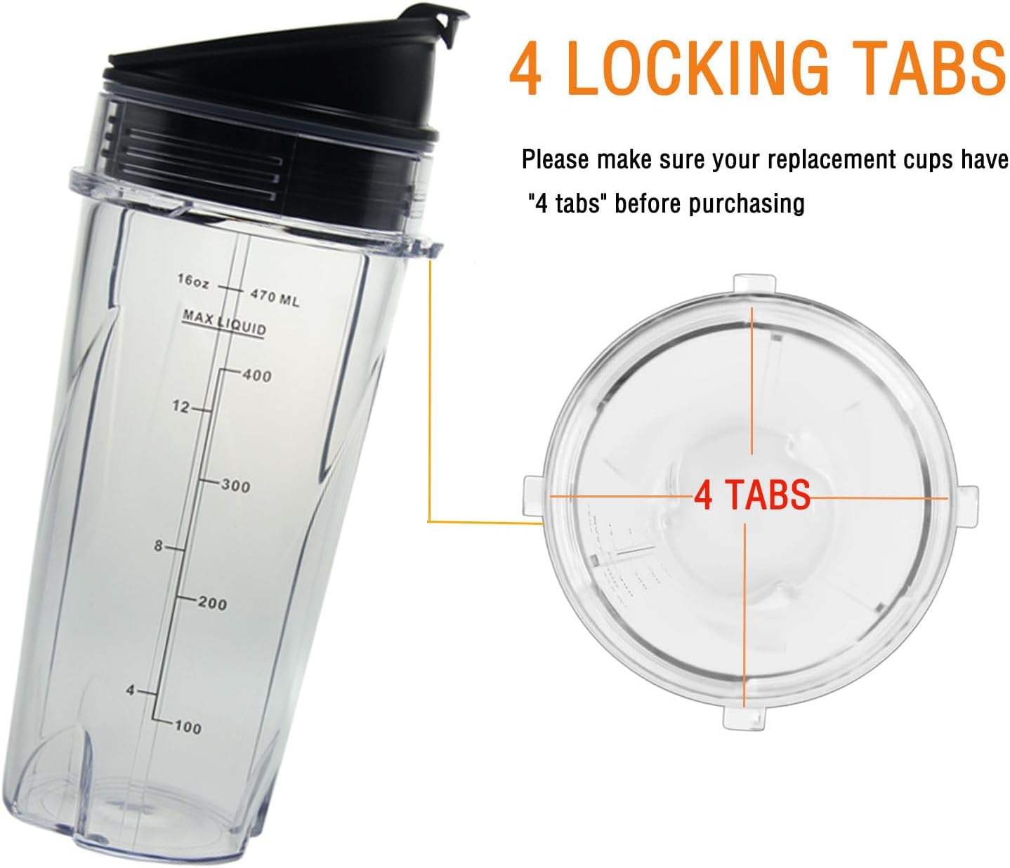Ninja 16oz Replacement Cups - Compact Personal Blender Cup Set with Seal Lids | 2 Pack for BL770, BL780, BL660