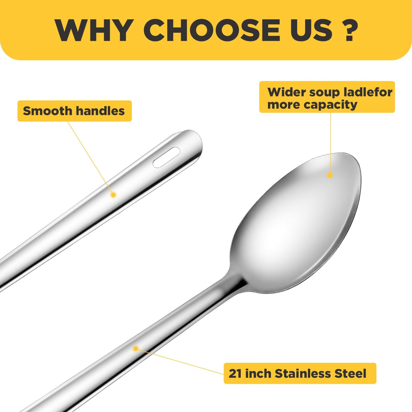 Sawysine 4 Pack 21'' Stainless Steel Spoons Extra Long Handle Stirring Spoons Giant Spoon Buffet Serving Spoon for Buffet Restaurant Brewing Cooking Serving Solid, with Thickness of 1.5mm
