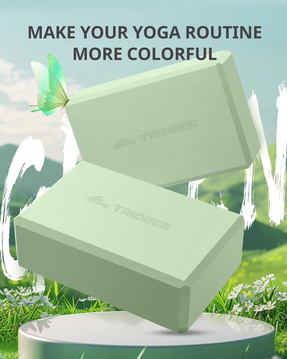 Trideer Yoga Block, Soft Non-Slip Surface Premium Foam Blocks, Supportive, Lightweight, Odorless, Yoga Accessories for Pilates Meditation General Fitness Stretching Toning (Mint Green-2 Pack)