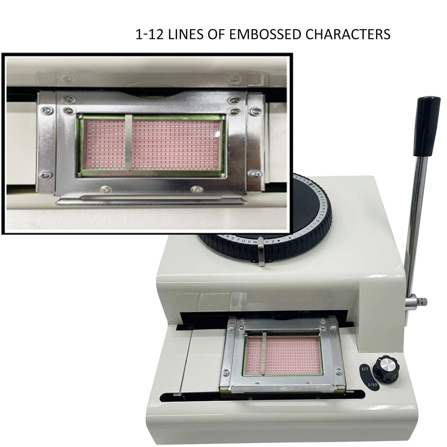 Manual Stamping Machine, Dog tag Coding with 5 Aluminum Tags, 72 Characters, 2 Gear Kerning, Metal Code Printing
