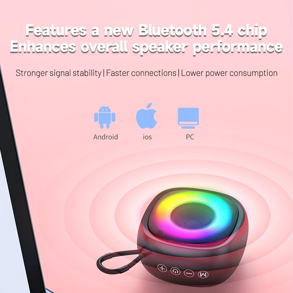 Treayes 5.4 Mini Bluetooth Speaker with RGB Lights, Portable Small Wireless Speaker with Deep Bass, Bluetooth Compact