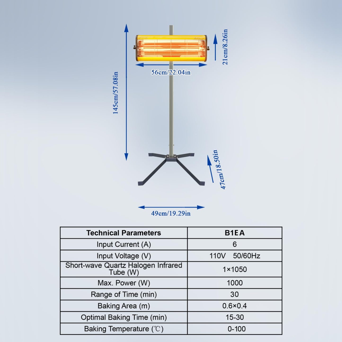 Solary Infrared Paint Curing Lamp, 1050W 110V Short Wave Infrared Paint Baking Lamp with Smart Timer and Stand, Car Bodywork Repair Paint Dryer