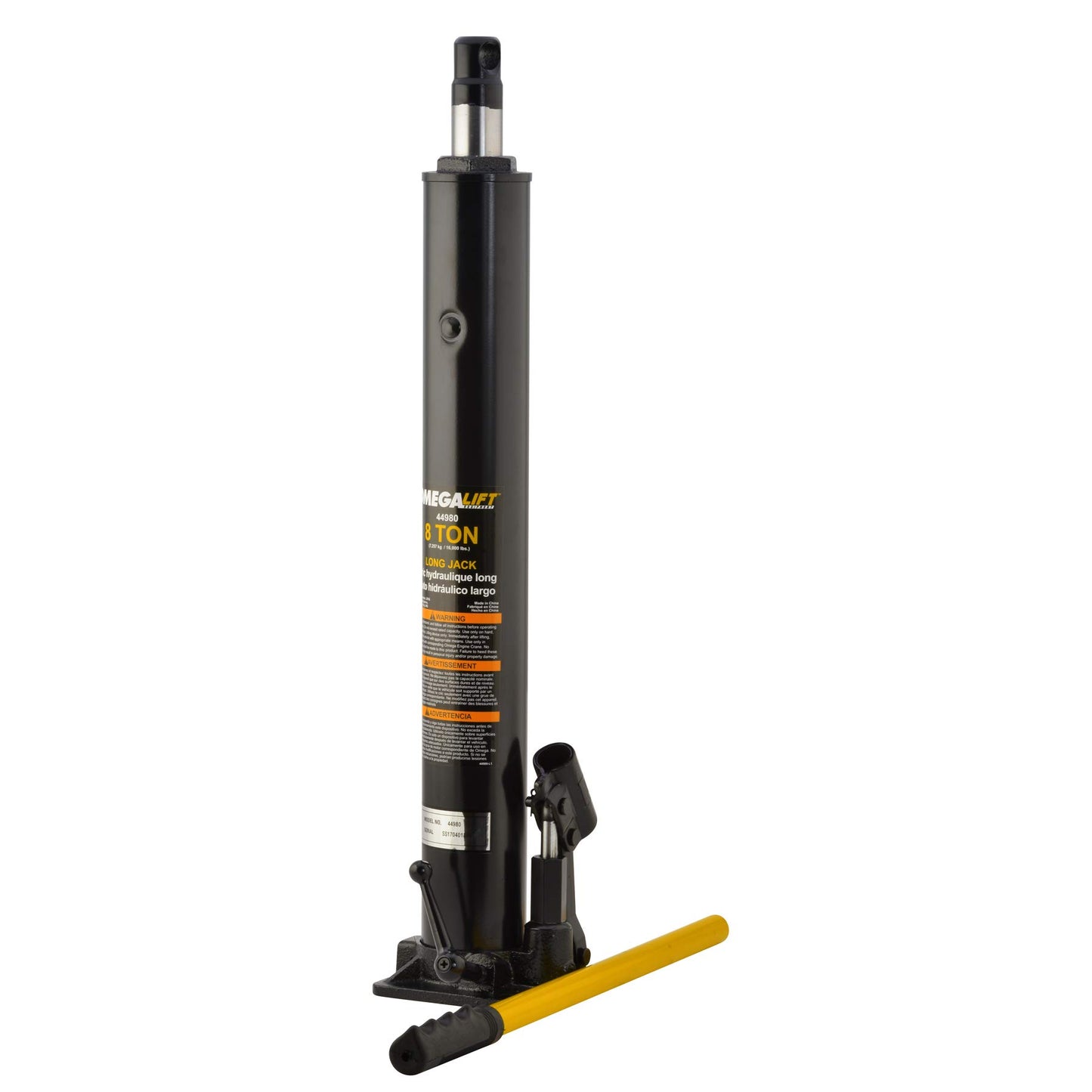 Omega Lift 44980 8 Ton Long Ram Hydraulic Jack for Engine Hoist and Shop Cranes Lift, Black
