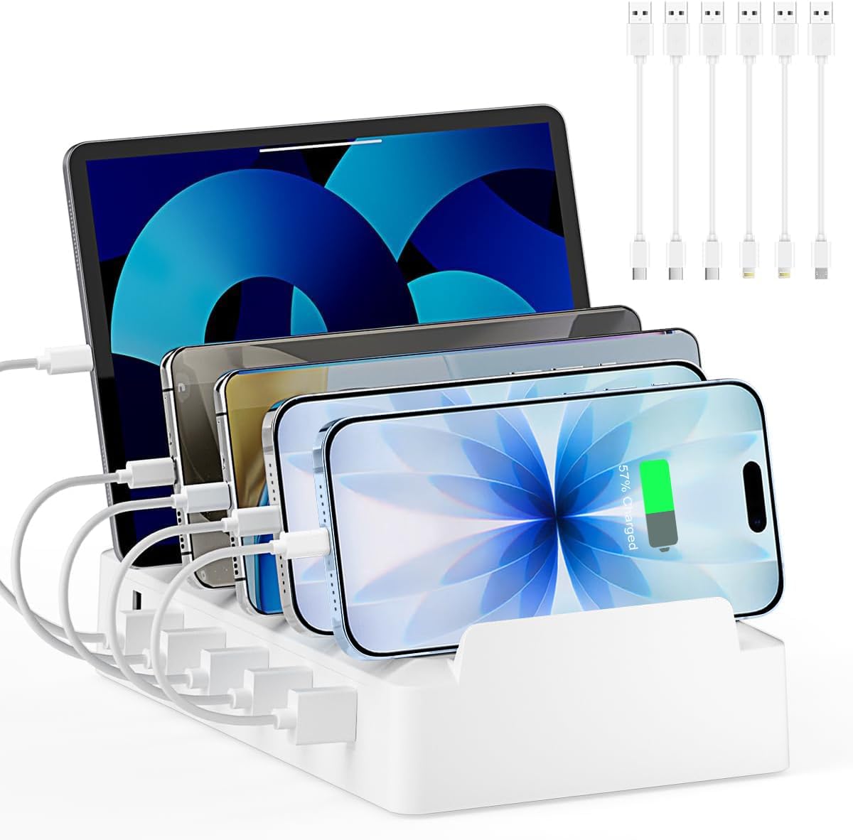 COZOME 6 Charging Station for Multiple Devices, Port USB Desktop Charger Dock Compatible with iPad, Samsung, Android