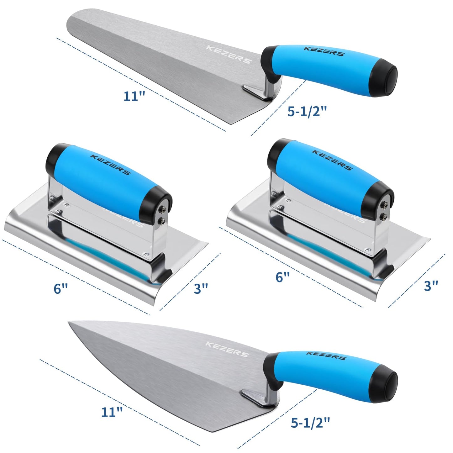 KEZERS 8-in-1 Concrete Finishing Tools Kit: Magnesium Float, Finishing & Pool Trowel, Gauging & Brick Trowel, Concrete Groover & Edger for Masonry, Stucco Repair & Bricklaying