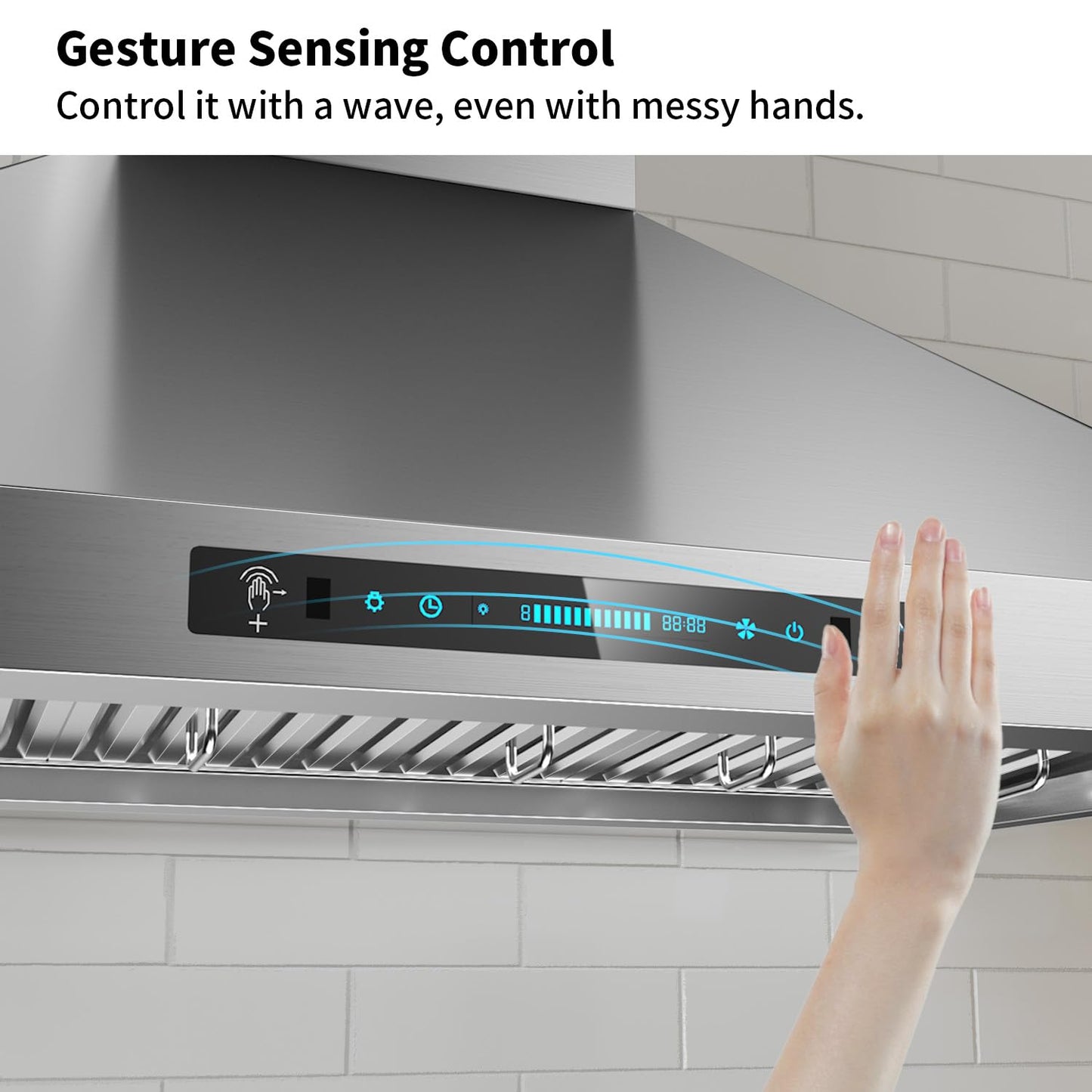 IKTCH 36 inch Wall Mount Range Hood, 900 CFM Ducted/Ductless Range Hood with 4 Speed Fan, Pure Stainless Steel with Gesture Sensing & Touch Control Making life Smarter IKP02R-36
