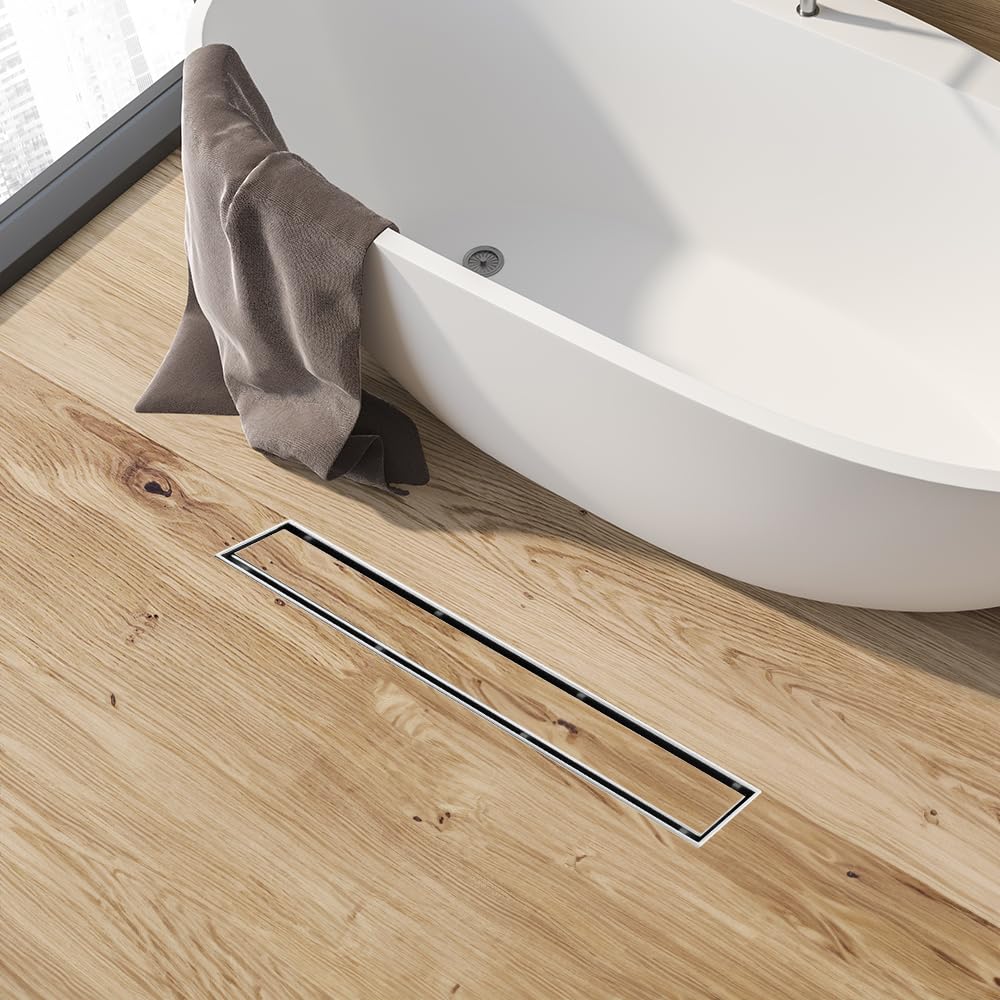 LISEEGO Linear Shower Drain 54 Inch, Brushed AISI 304 Stainless Steel Shower Drain with 2-in-1 Tile Insert Panel, for Bathroom, Kitchen, Garage & More