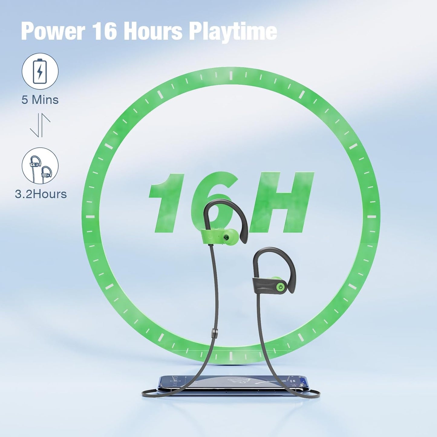 5.3 IPX7 16 Boean Wireless Headphones Workout Headphones Bluetooth with Rating Workout Running Headphone with Hours