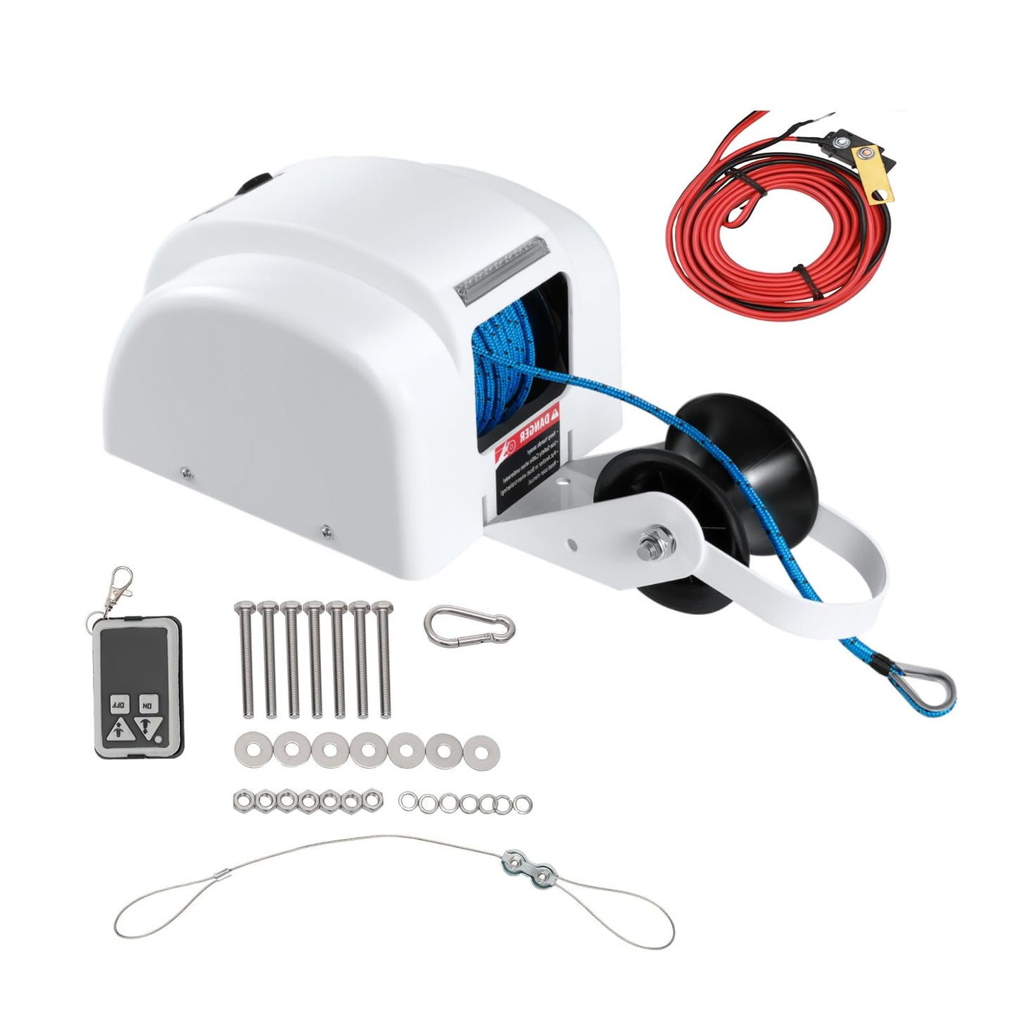 CUBELLIN 12v Electric Boat Anchor Winch 45lbs Capacity Boat Anchor Winch with Remote Control & 100ft Nylon Rope Saltwater Boat Windlass Kit for 24ft Fishing Vessel