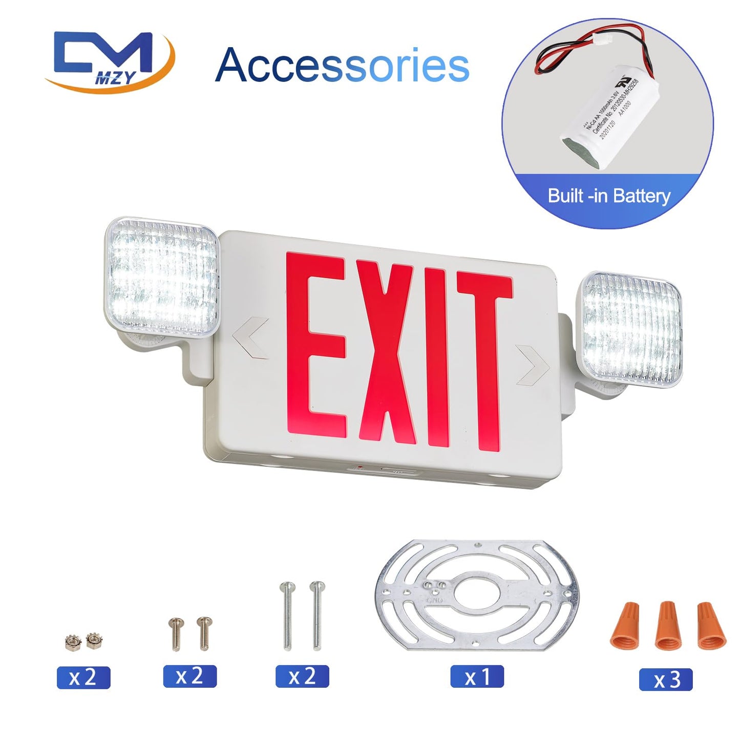 CM MZY Red Exit Sign with Emergency Light, Two Adjustable Square Head,Exit Sign with Battery Backup,Exit Signs Combo for Business,US Standards,UL Certified,120V/277V AC,2 Pack