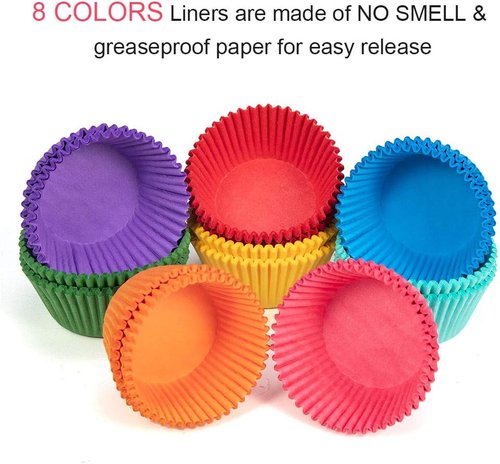 Gifbera Cupcake Liners - Bright Rainbow Solid Color Paper Baking Cups | 400-Count Pack