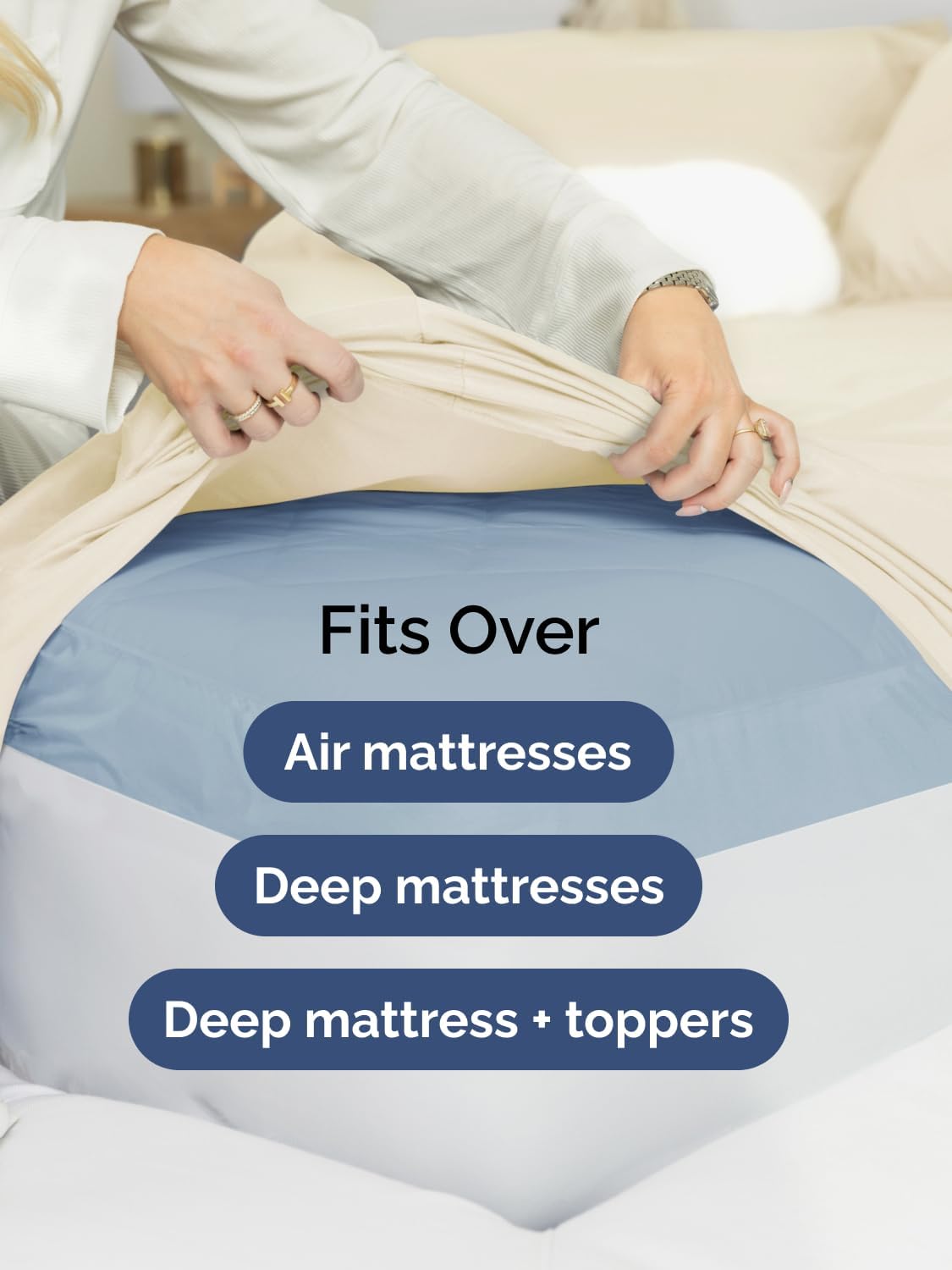 Skiennix Extra Deep King Sheet Set - 6 Piece Breathable Cooling Bedding - Soft, Wrinkle-Free Off White