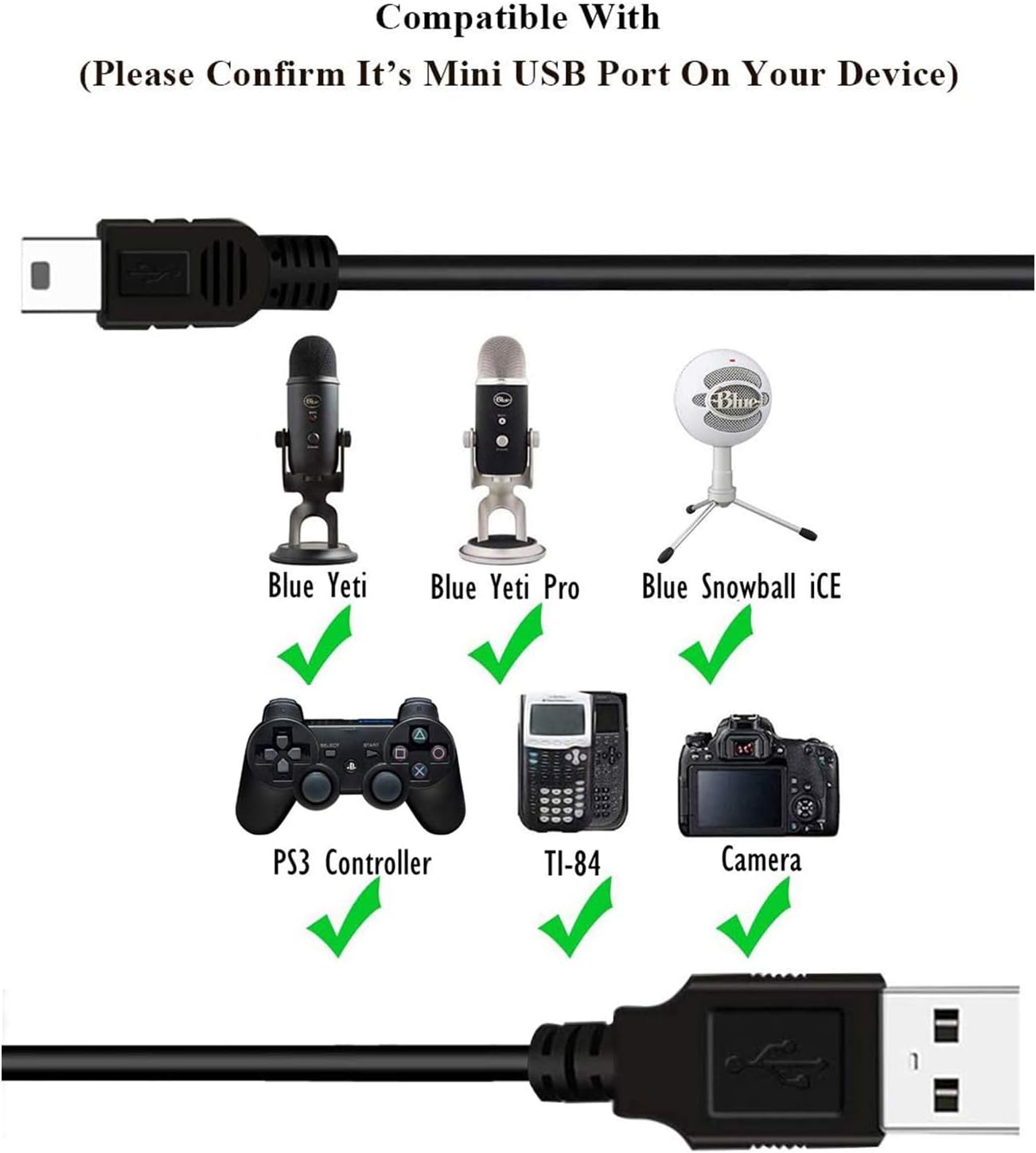 Love your yy Replacement USB Cable Power Cord for Blue Yeti Recording Microphones MIC, Blue Snowball iCE USB Mic Wire