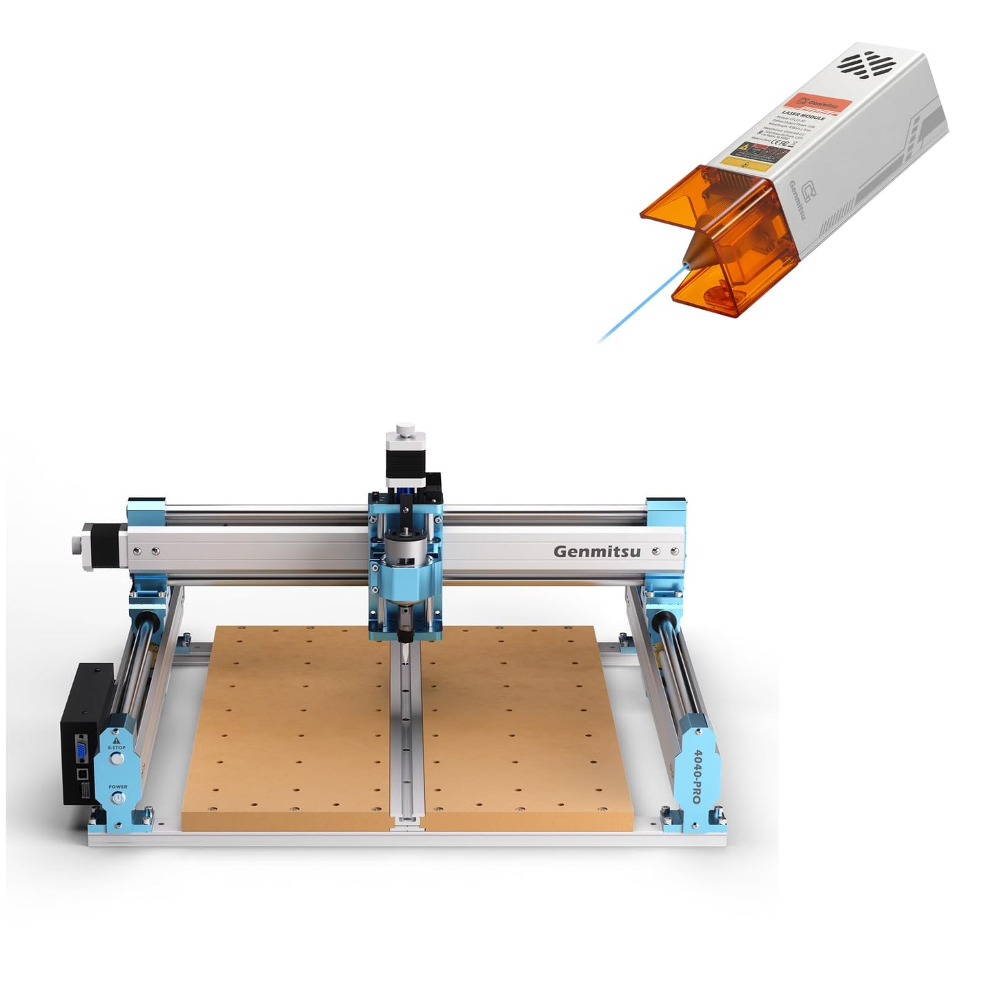 Genmitsu CNC Router Machine 4040-PRO + CFL10-40 10000mW Laser Module, for Metal Acrylic Cutting Milling, GRBL Control, Lead Screw Driven, 3 Axis Engraving, Working Area 15.7” x 15.7” x 3.1”