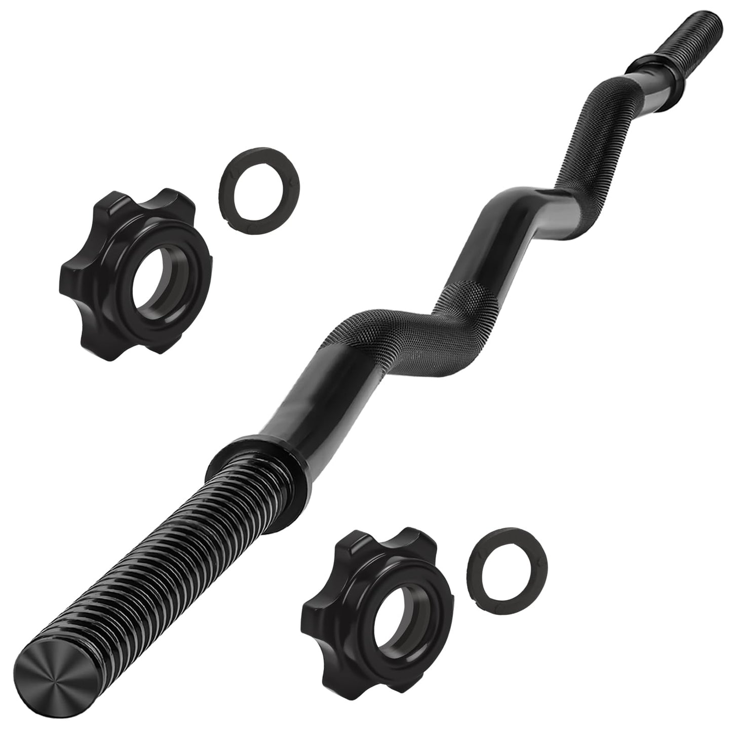 AZOI 47" EZ Curl Bar - 1-Inch Weight Lifting Bar with 2 Star Collars, 220lb Capacity Curling Bar for Home Gym, Exercise Barbell for Biceps, Triceps, Hip Thrusts, Squats, Lunges