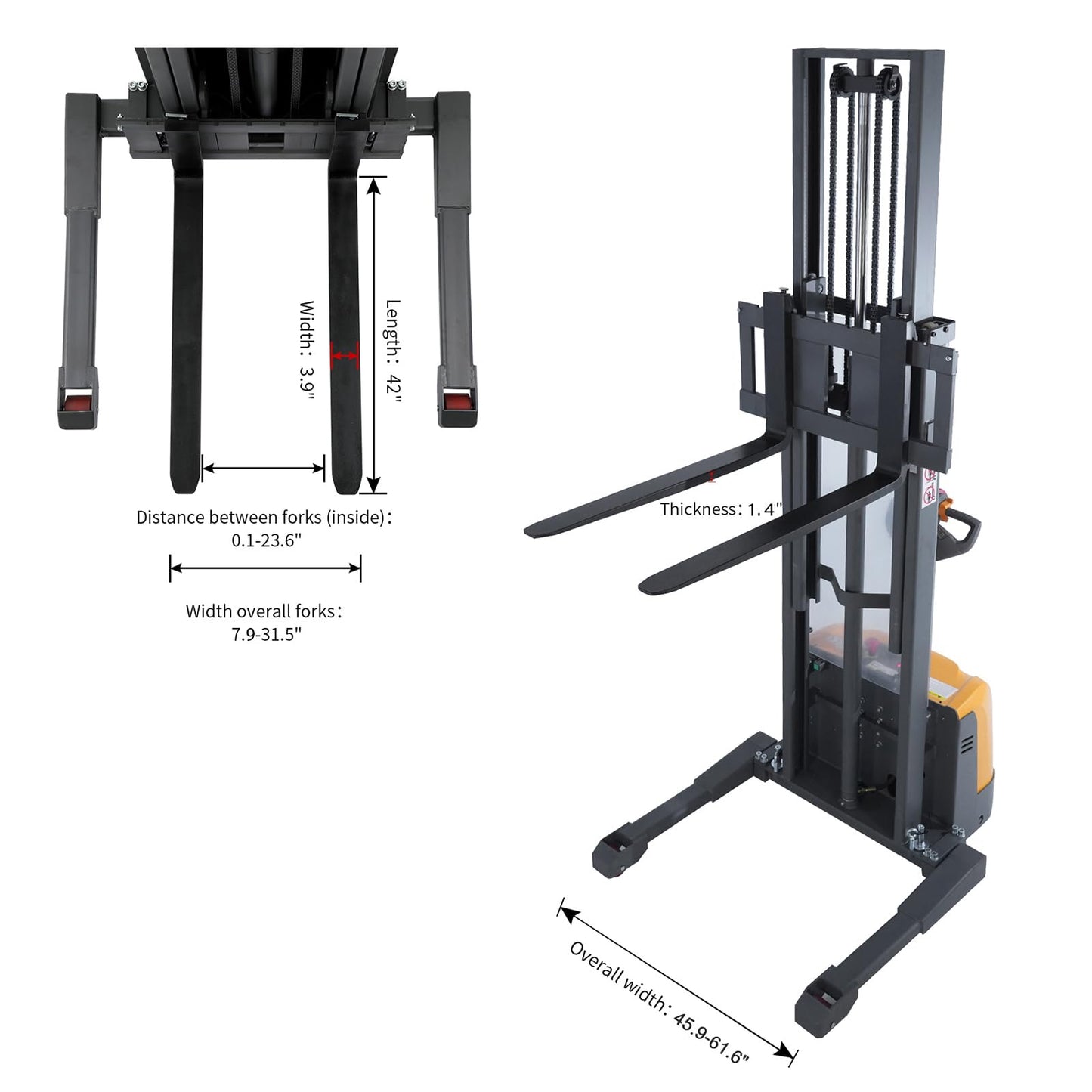 APOLLOLIFT Full Electric Stacker, Straddle Pallet Truck Stackers 98" Lifting, 3300lbs Material Lifter for Warehouse, with Adjustable Forks