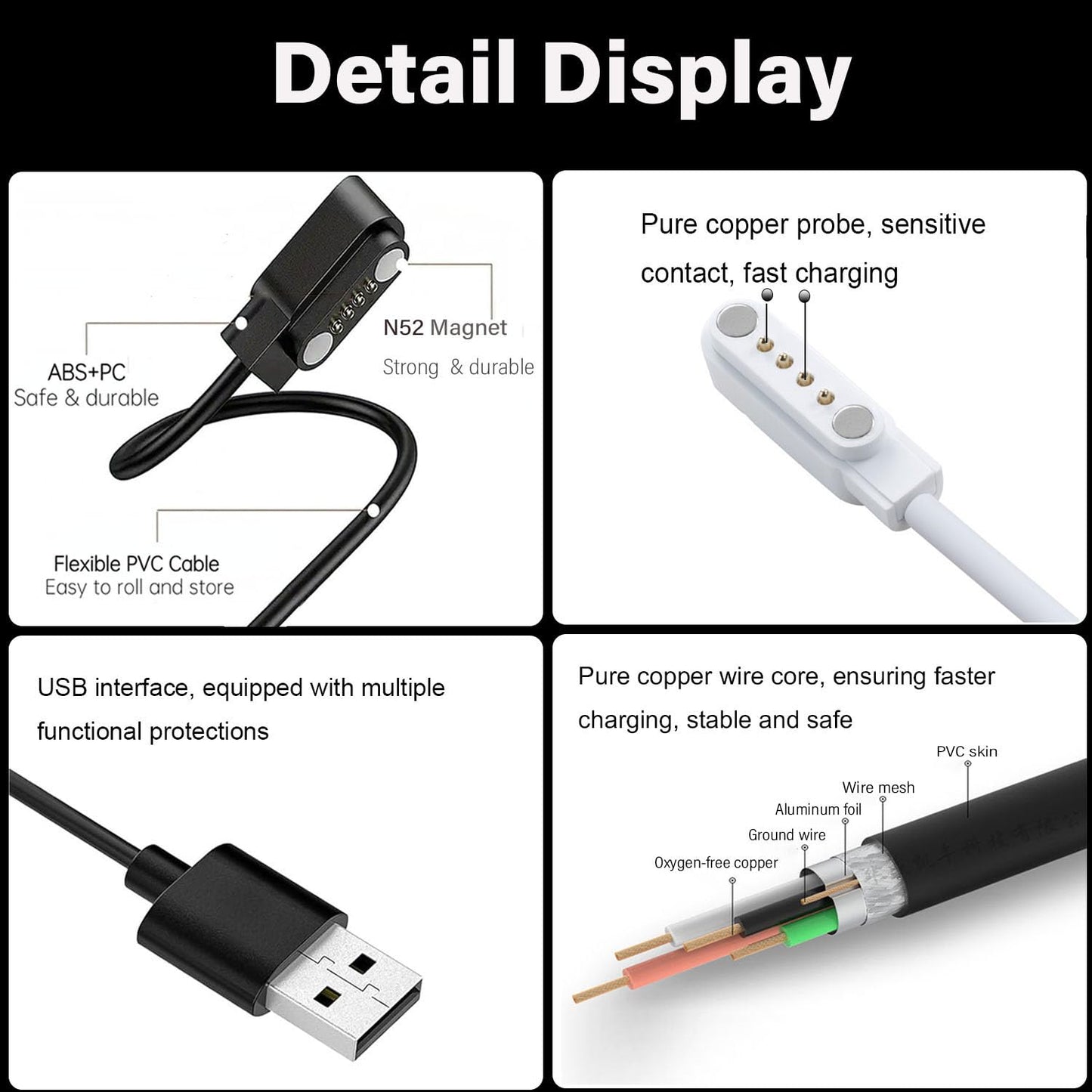 Xininyia 4 [2FT/2PACK] Compatible with PLAUD Note AI Vioce Recorder Charger, Pin Magnetic USB Charger Charging Cable