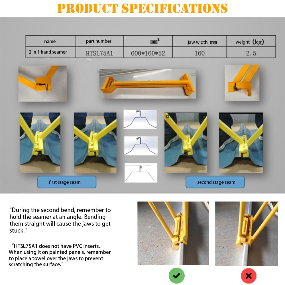 LAOJIEDAO Roof Eaves Seam Bender, Metal Roofing Drip Edge Folding Tool for Standing Seam Mechanical Lock, 90-180° Roof Edge Hemming Crimper Tool for Roofer and Sheet Metal Worker (2-in-1 Yellow)
