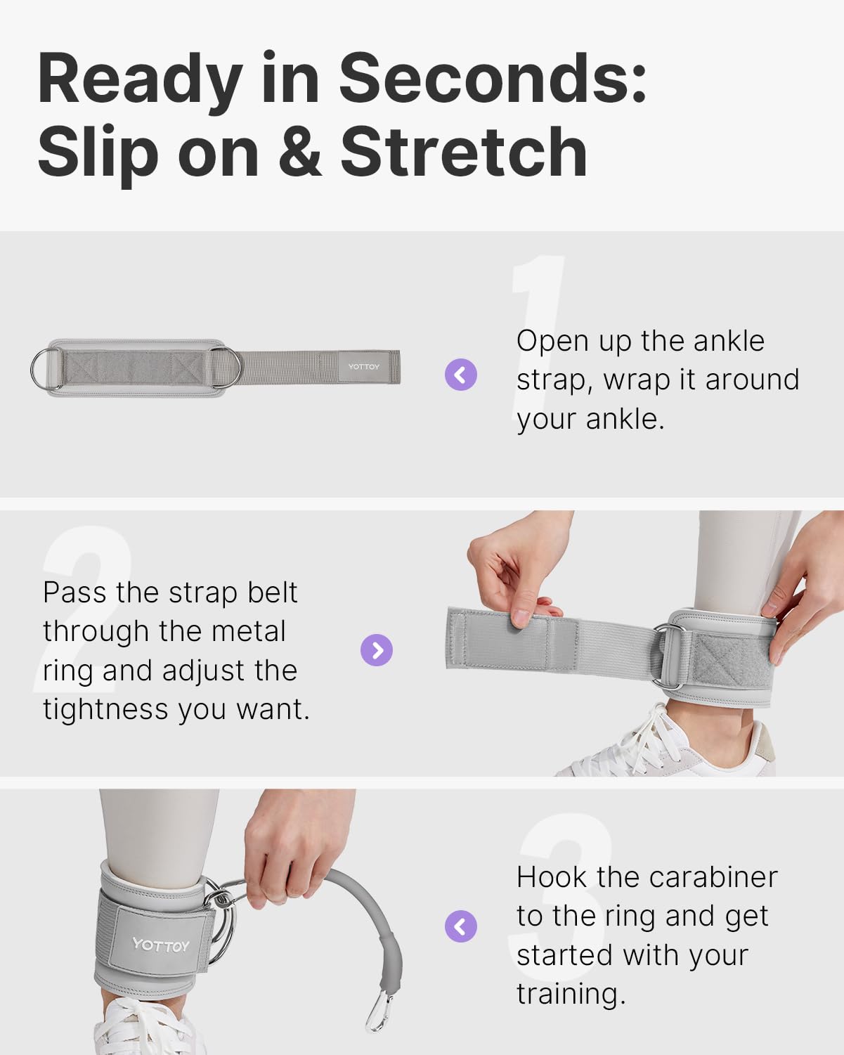 YOTTOY Ankle Resistance Bands with Cuffs, Adjustable Ankle Straps for Leg & Glute Workout, Butt Exercise Bands for Cable Machines Women, Perfect for Hip Fitness & Booty Training (Grey)