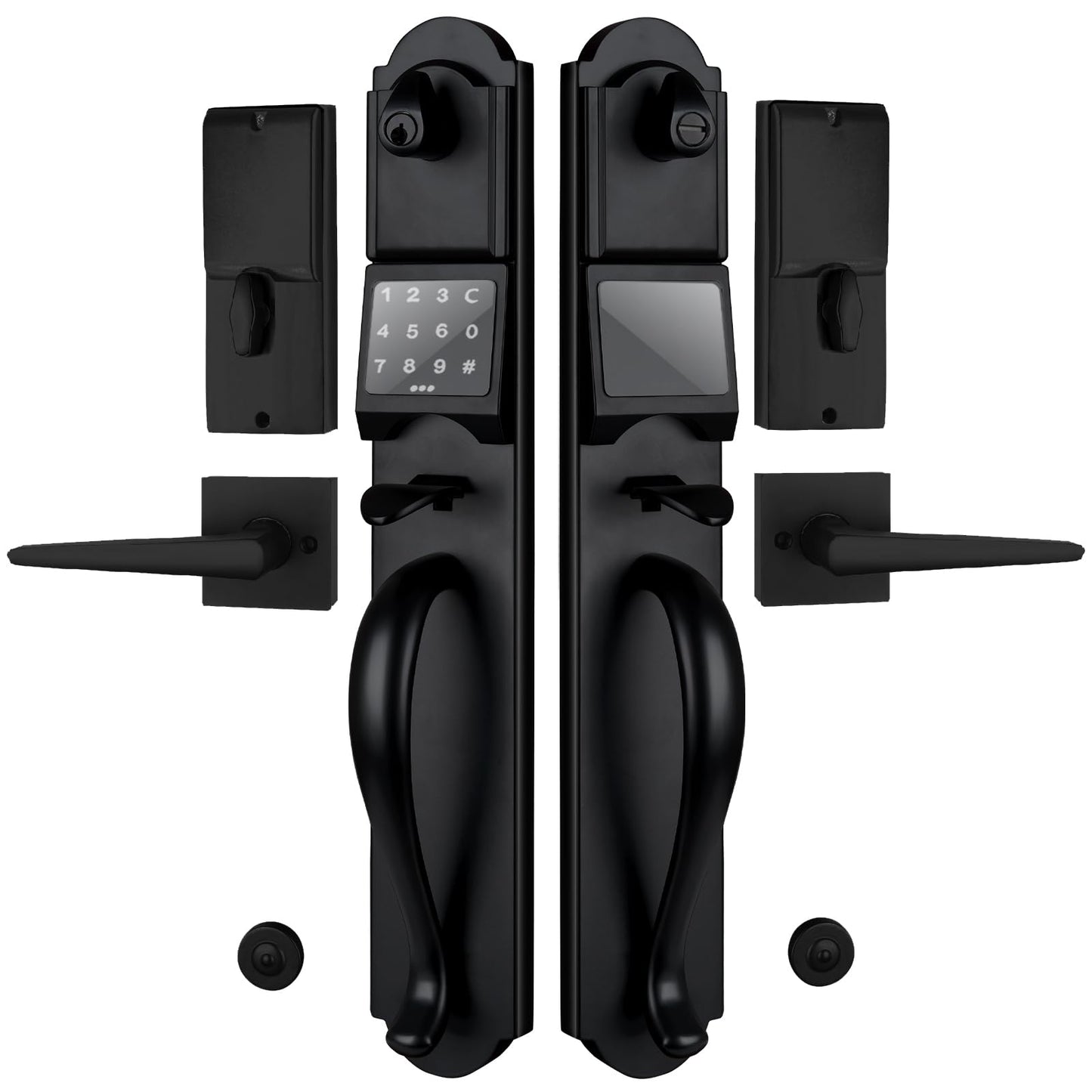 HISAFE Keyless Entry Door Lock Set, Heavy Duty Smart Double Door Handleset with Touchscreen Keypad, Electronic Keyed &Dummy Exterior Door Lock Set, Left Handed, 17.52'' Length