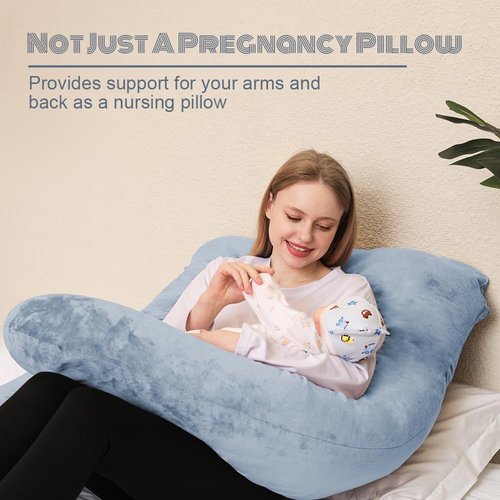 Chilling Home U-Shaped Pregnancy Pillow - Velvet Removable Cover | 55-Inch Full Support Body Pillow - Grey